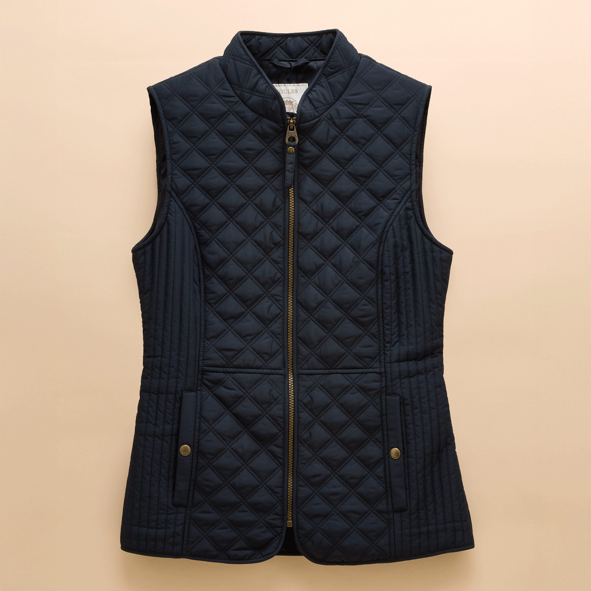 Joules Minx Showerproof Diamond Quilted Gilet with Adjustable Waist Navy Blue