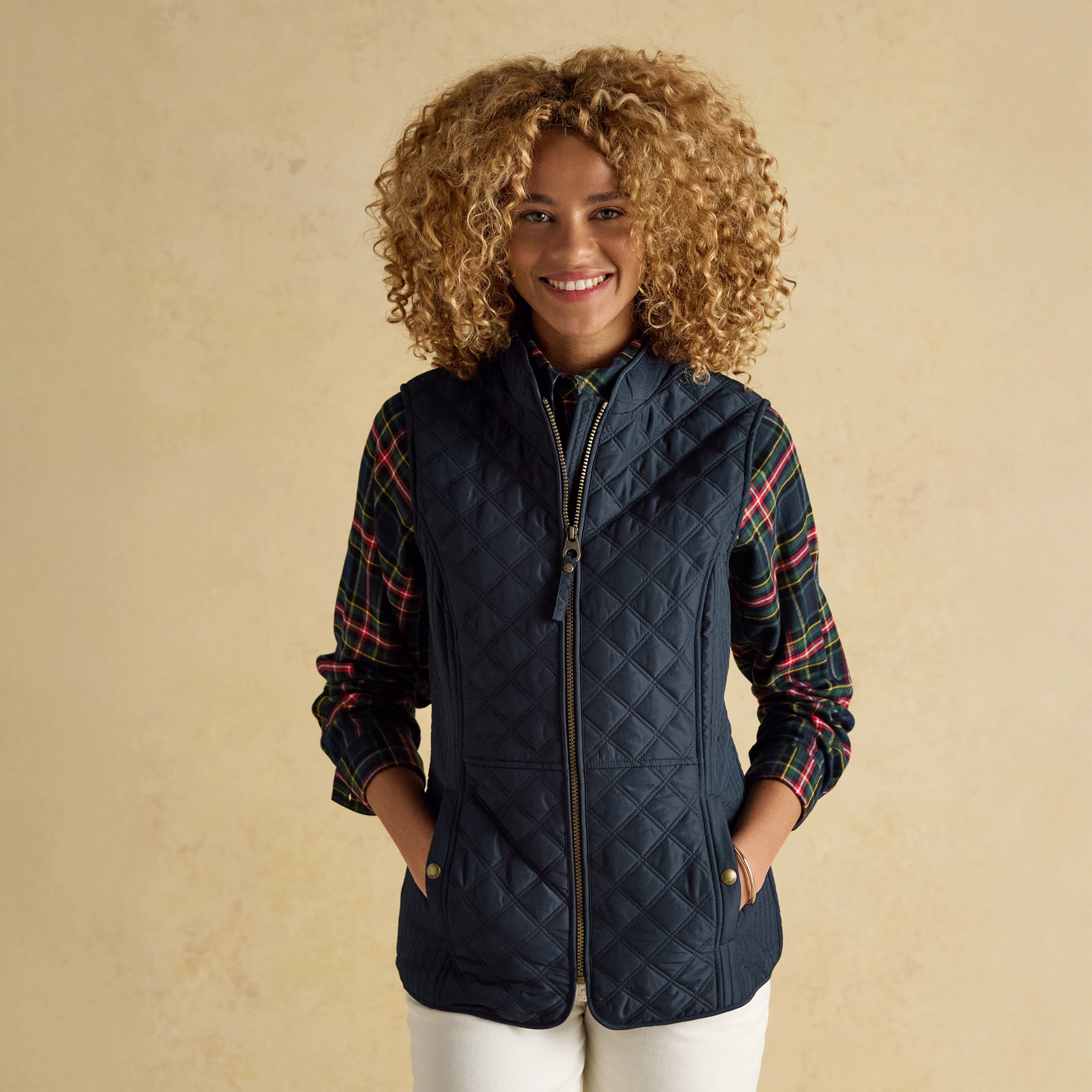 Joules Minx Showerproof Diamond Quilted Gilet with Adjustable Waist Navy Blue