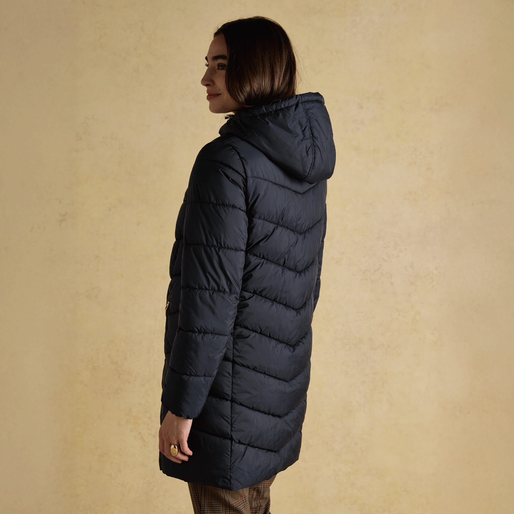 Joules Moorsdale Mid Length Showerproof Padded Coat with Hood Navy