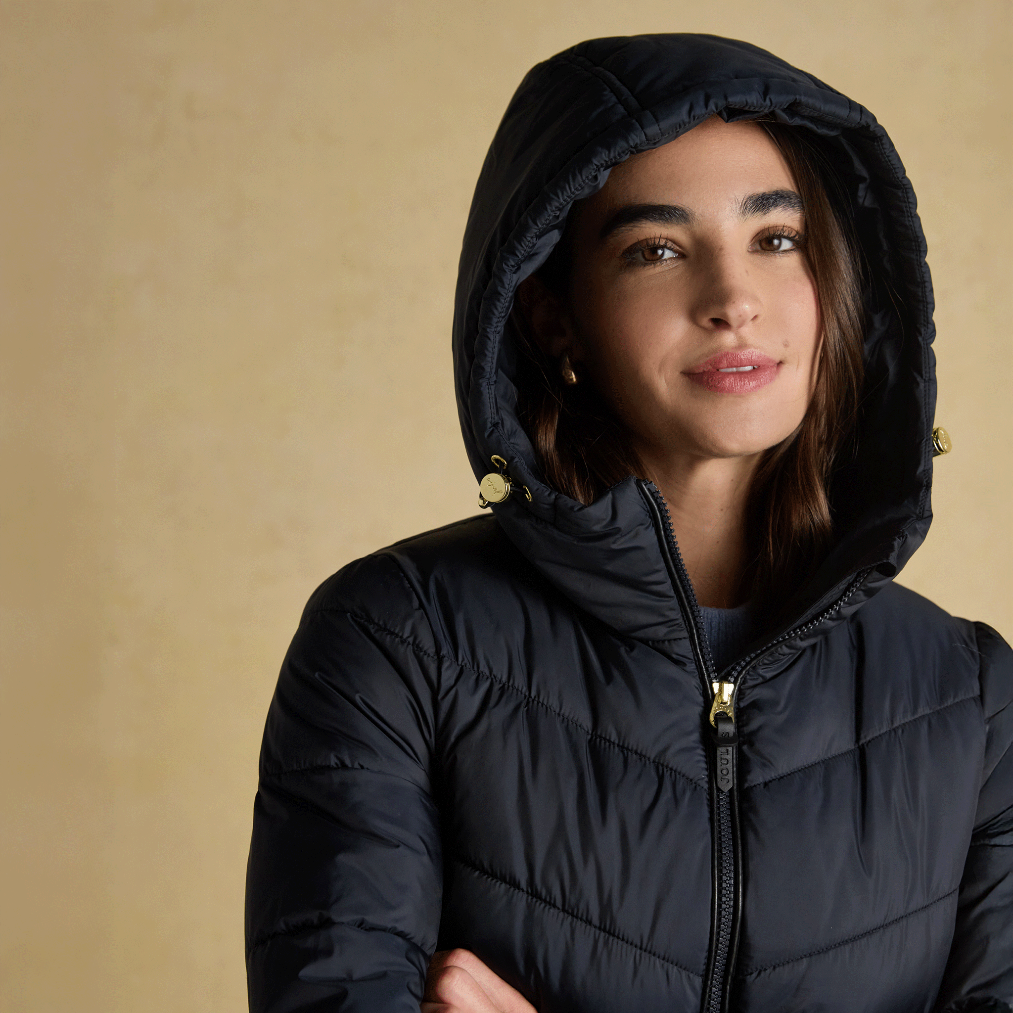 Joules Moorsdale Mid Length Showerproof Padded Coat with Hood Navy