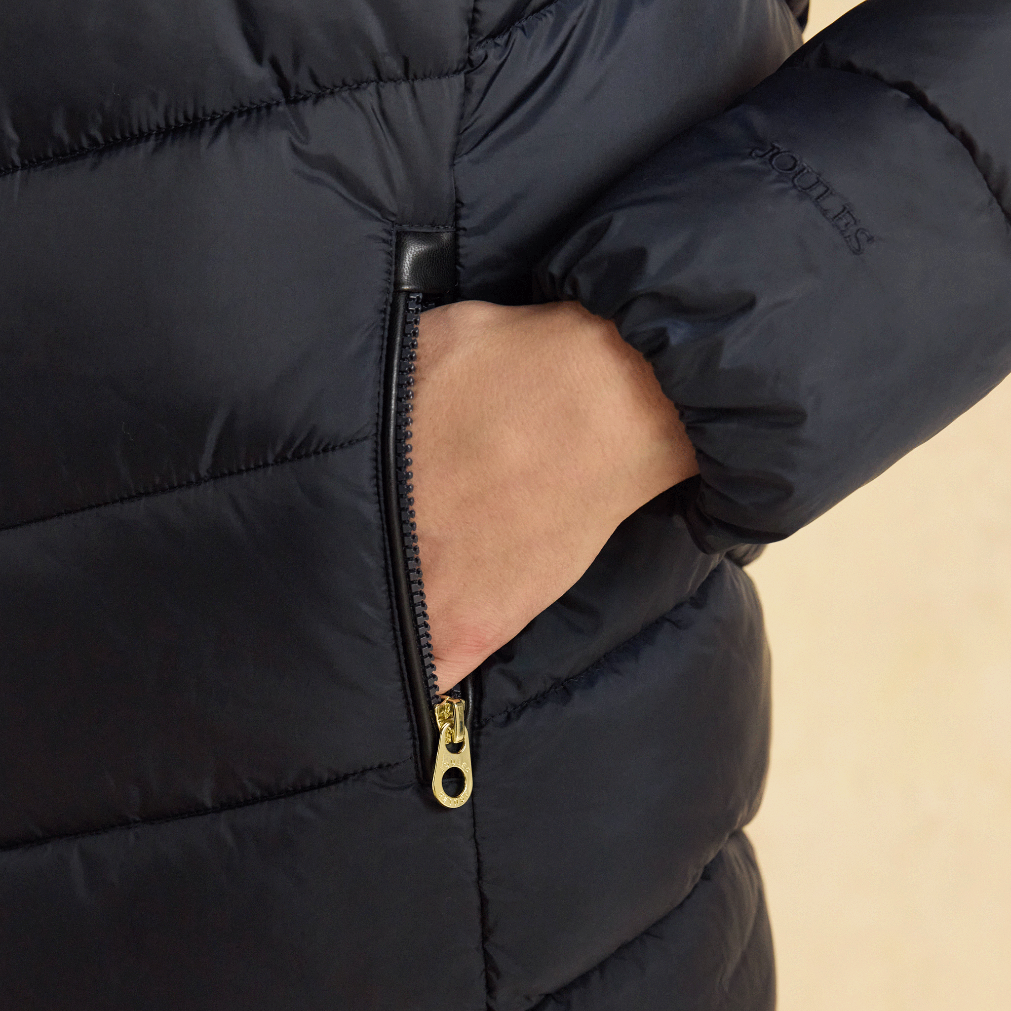 Joules Moorsdale Mid Length Showerproof Padded Coat with Hood Navy