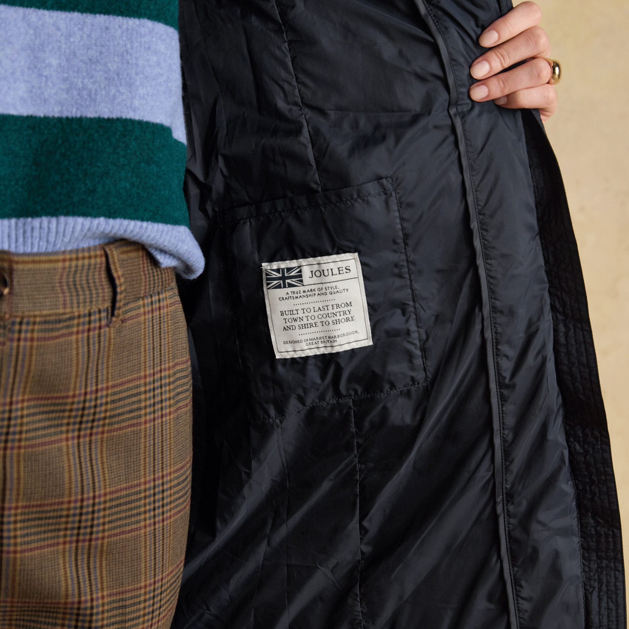 Joules Moorsdale Mid Length Showerproof Padded Coat with Hood Navy