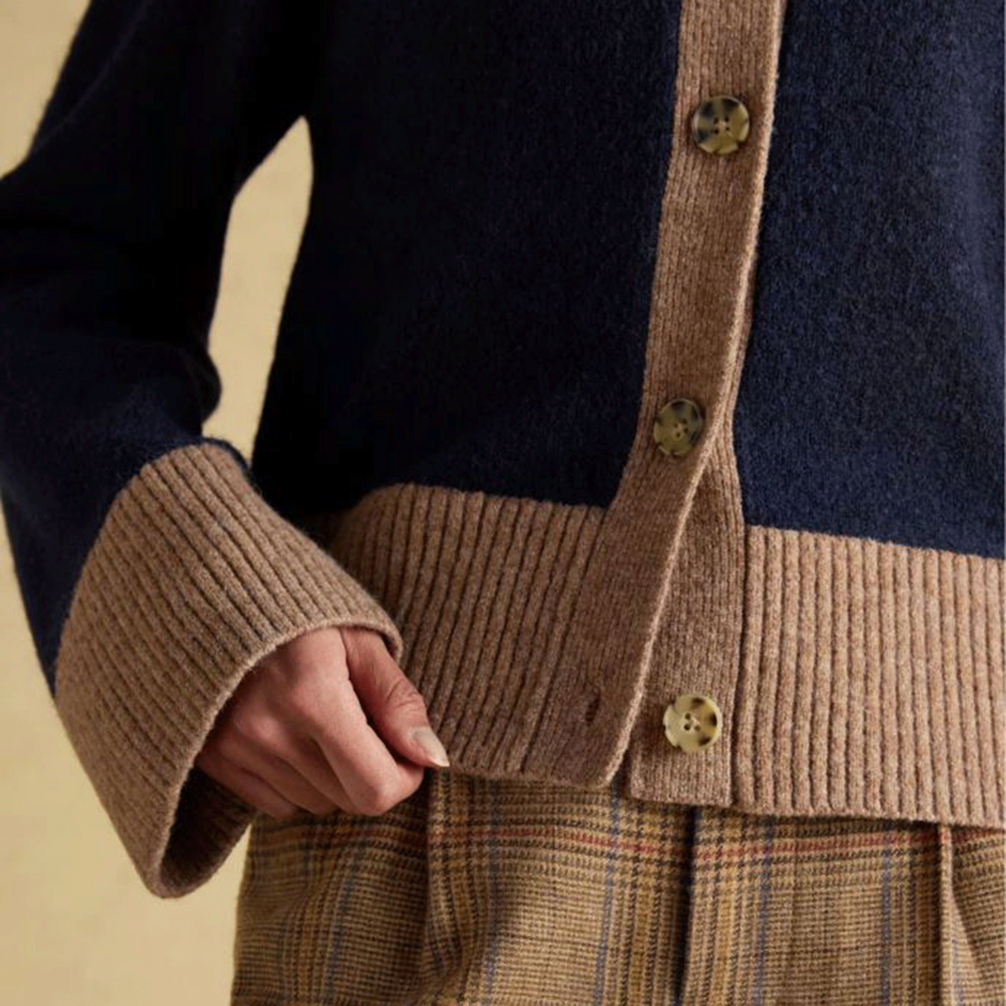 Joules Nora Knitted Round Neck Cardigan Navy-Tan