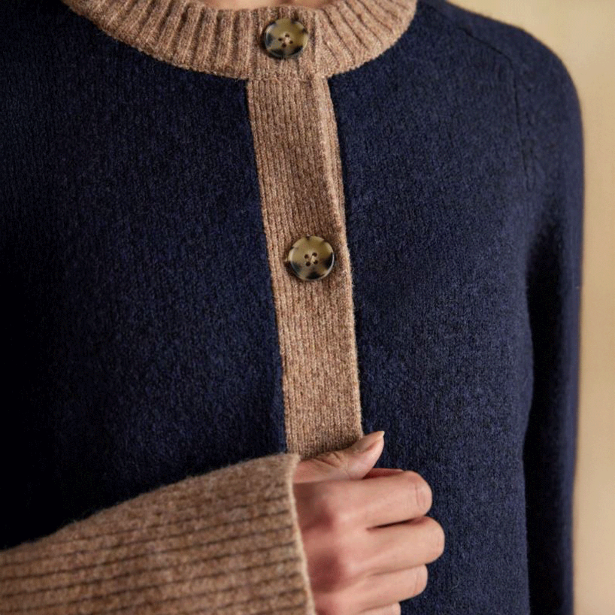 Joules Nora Knitted Round Neck Cardigan Navy-Tan