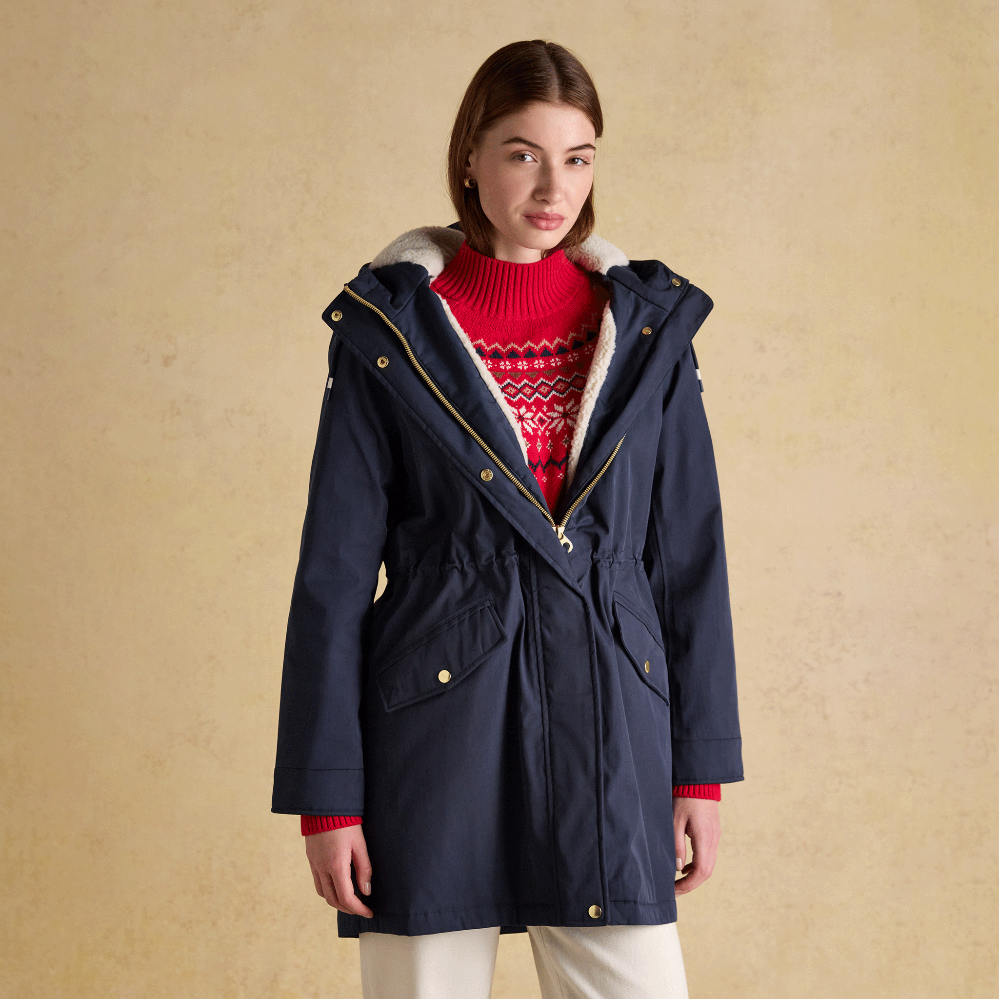 Joules Portwell Cosy Fleece Lined Waterproof Raincoat with Hood Navy