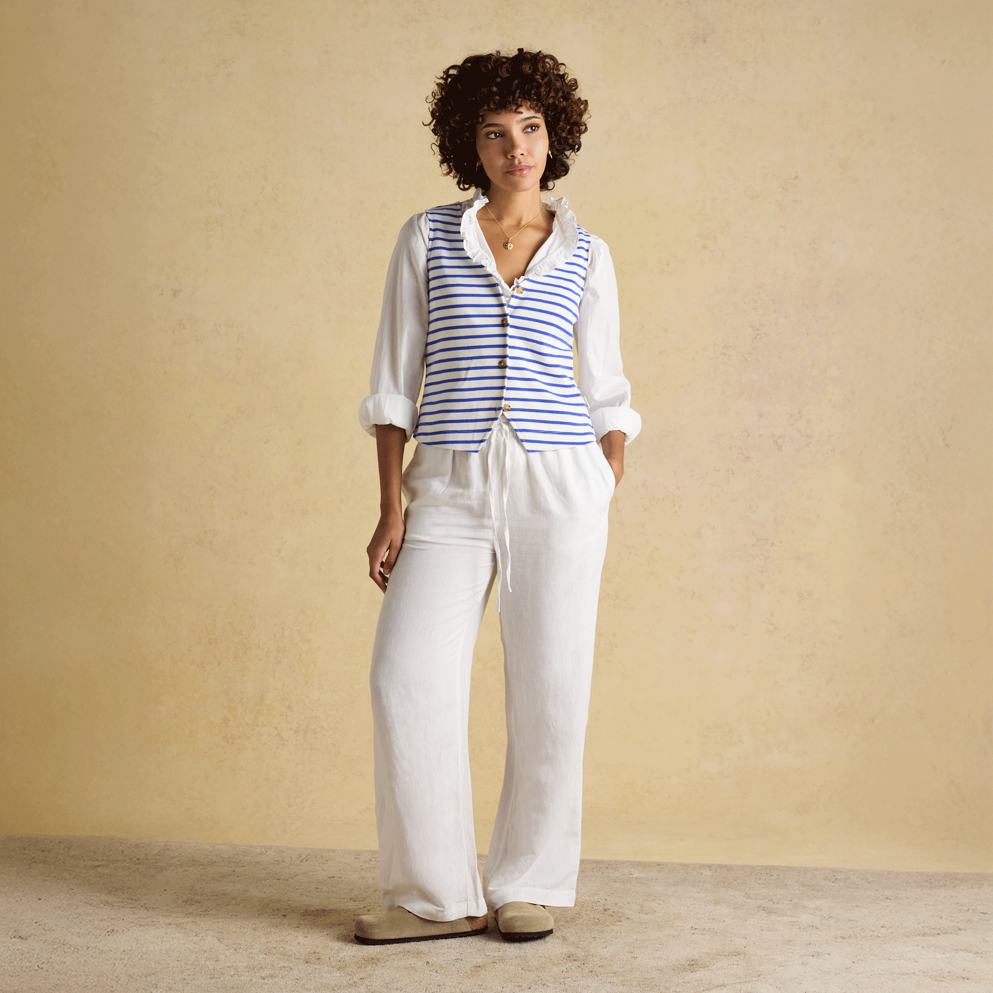 Joules Premium Ribbed Jersey Cotton Waistcoat in Blue Stripe