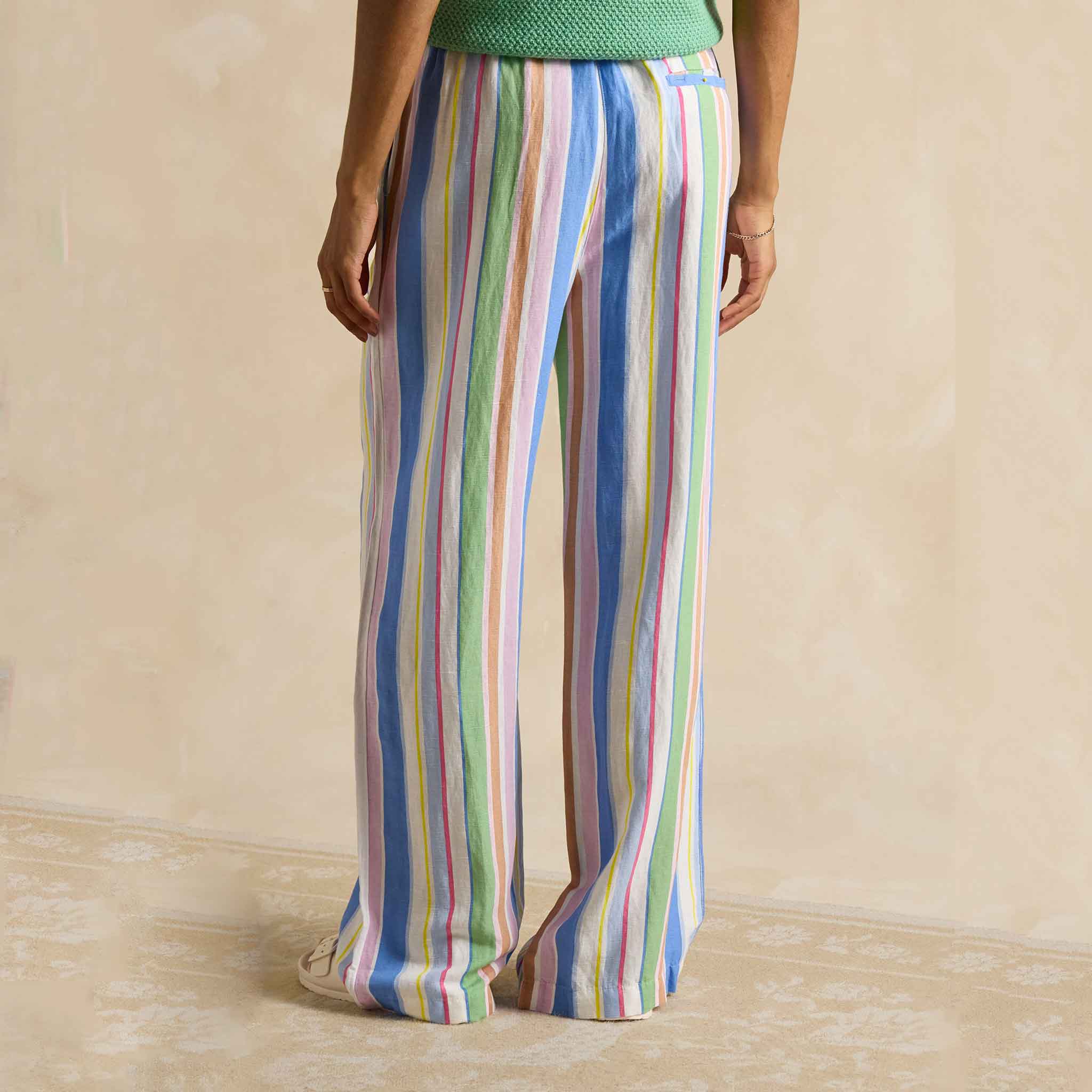 Joules Pull On Multi Stripe Linen Blend Trousers