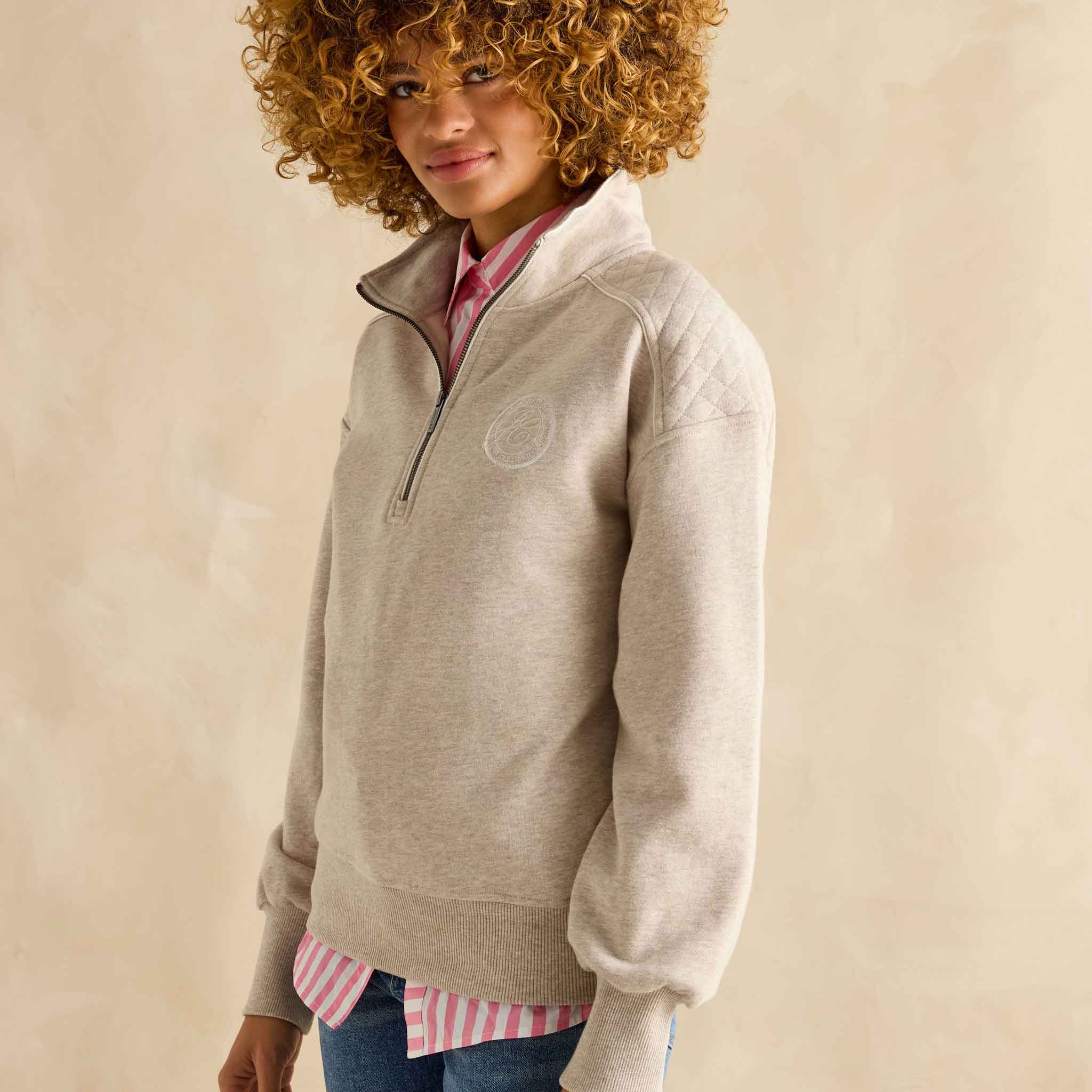 Joules Racquet Cotton Marl Half Zip Sweatshirt Cream