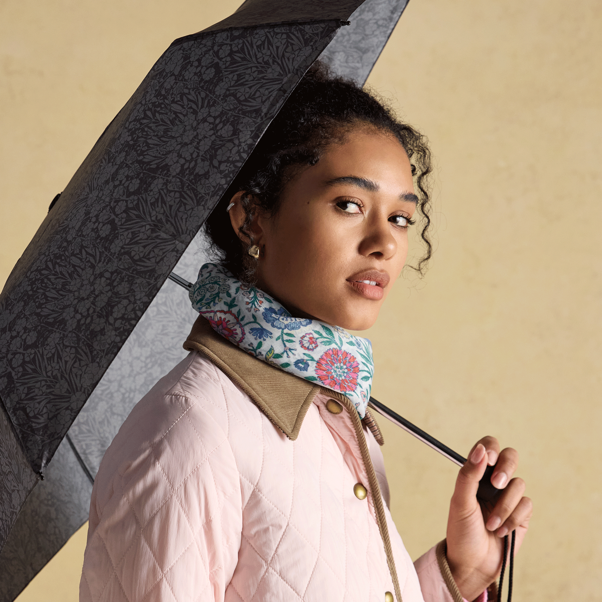 Joules Rayne Black Printed Umbrella