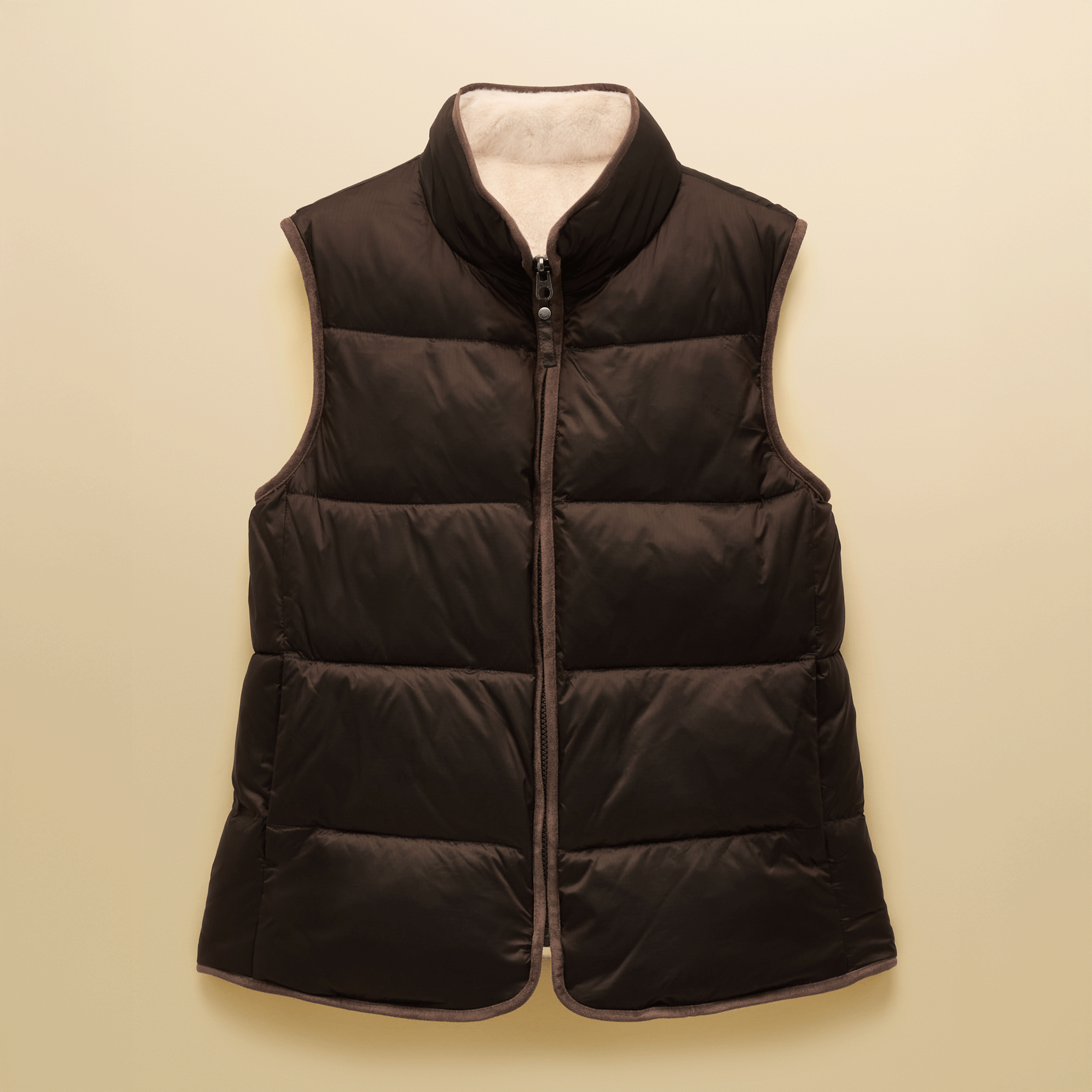 Joules Reversible Faux Fur Padded Gilet Brown-Cream