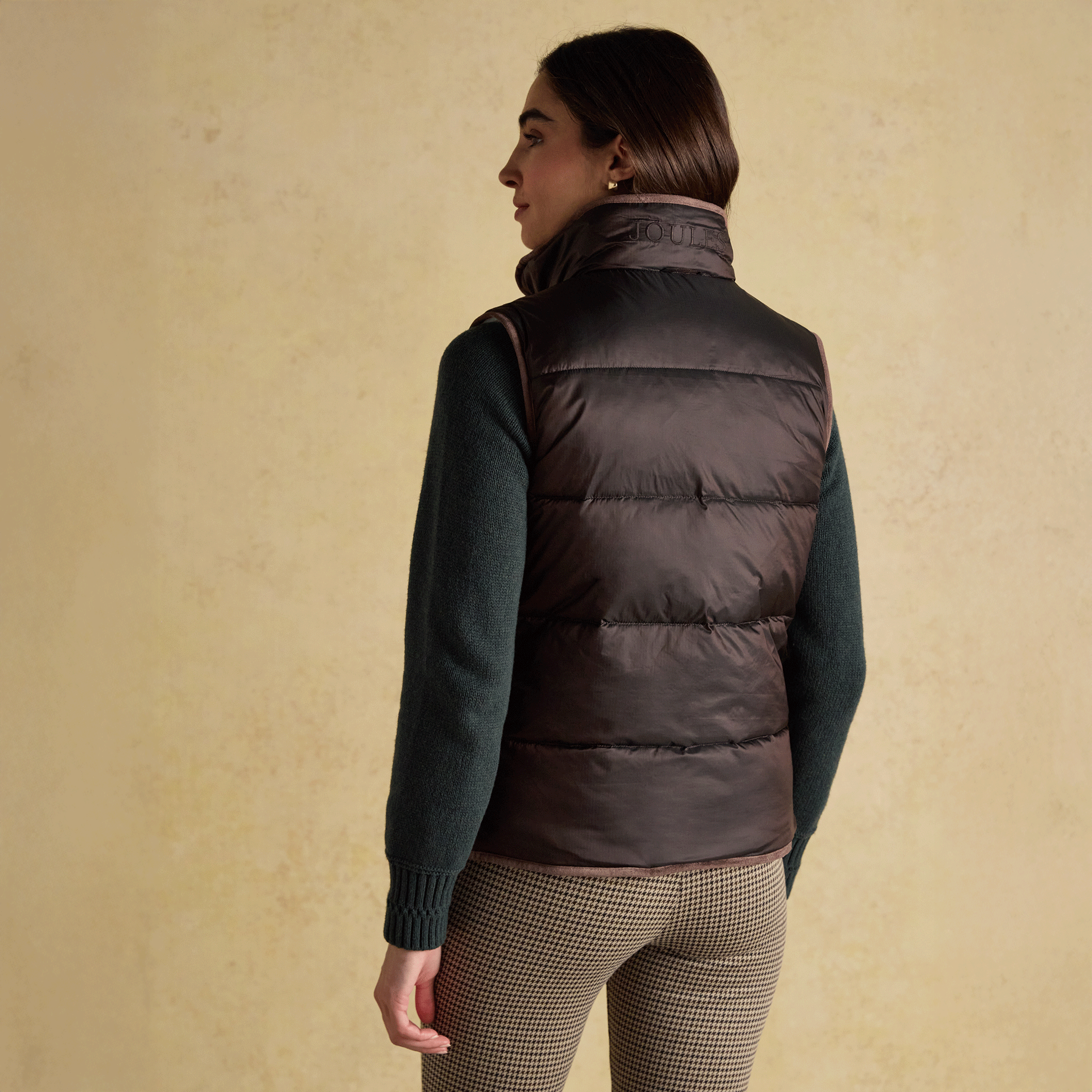 Joules Reversible Faux Fur Padded Gilet Brown-Cream