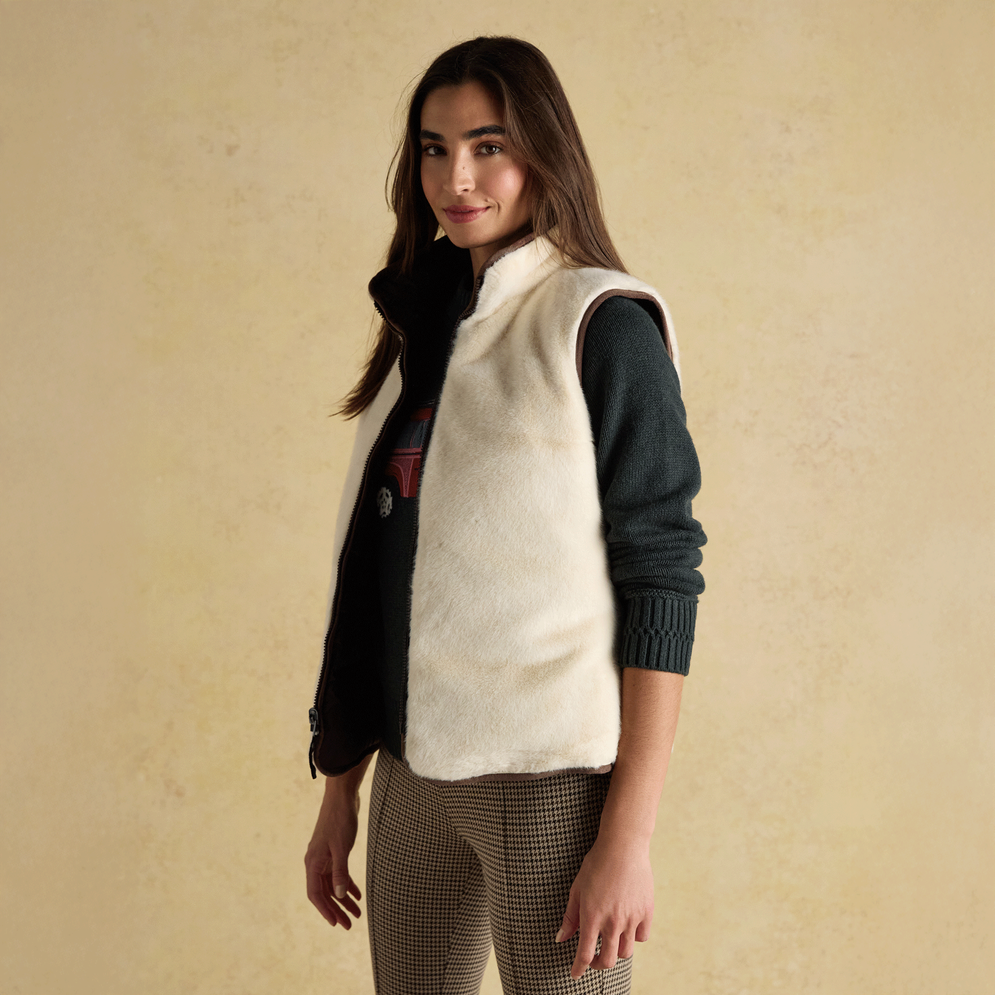 Joules Reversible Faux Fur Padded Gilet Brown-Cream