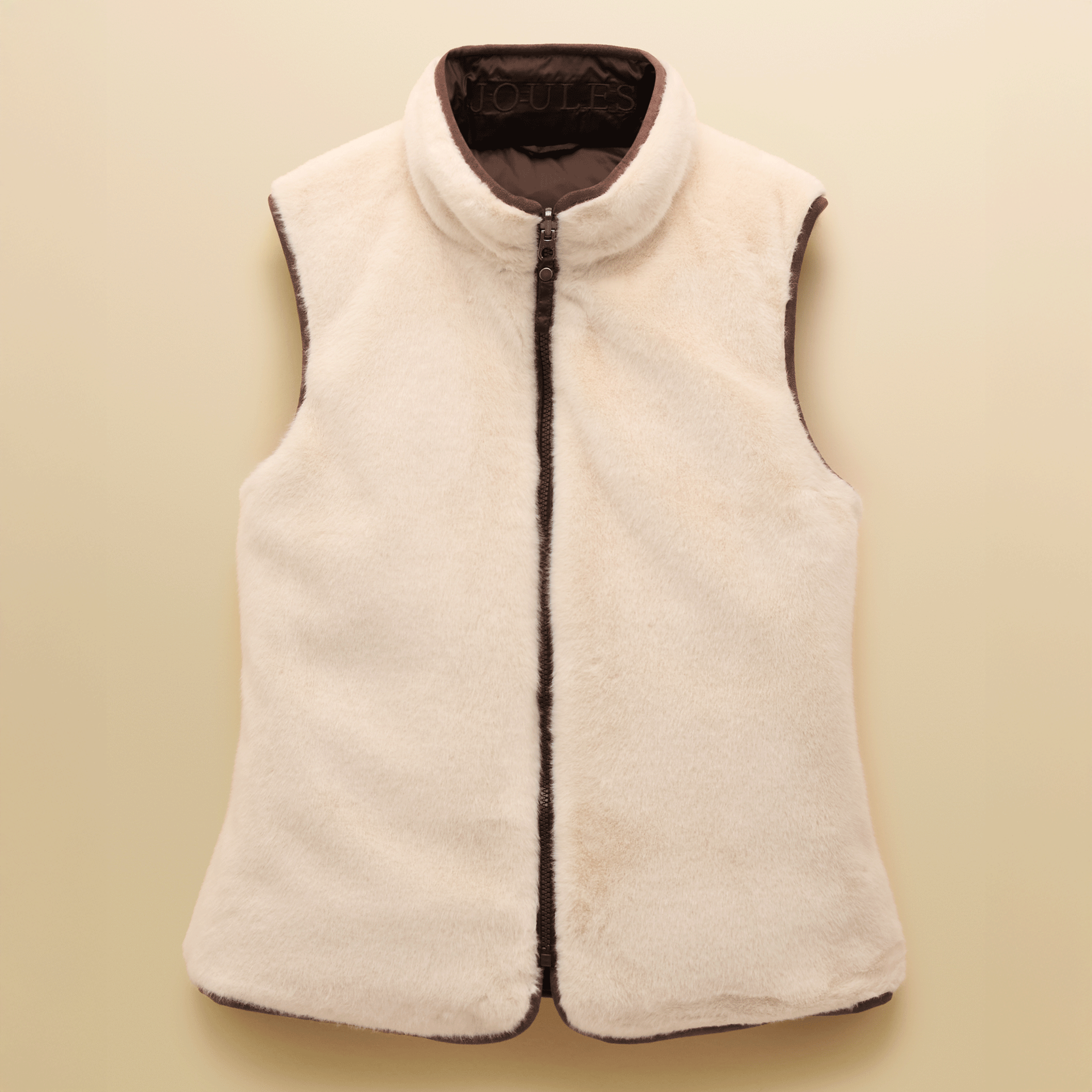 Joules Reversible Faux Fur Padded Gilet Brown-Cream