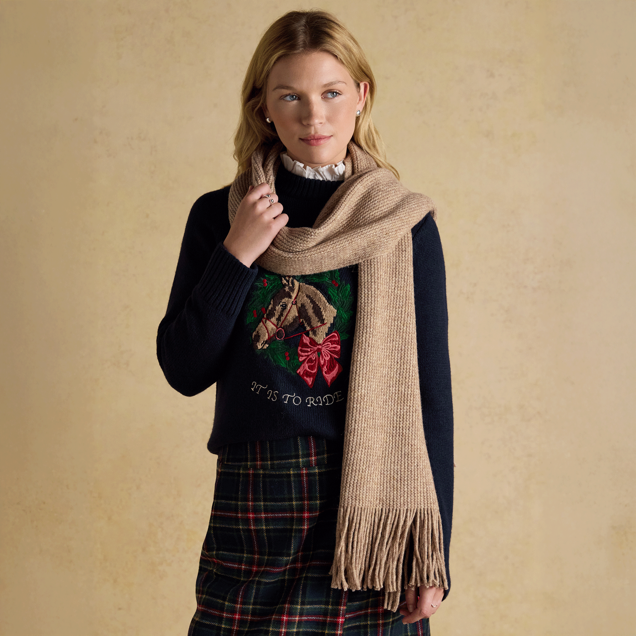 Joules Rosa Knitted Scarf Oatmeal