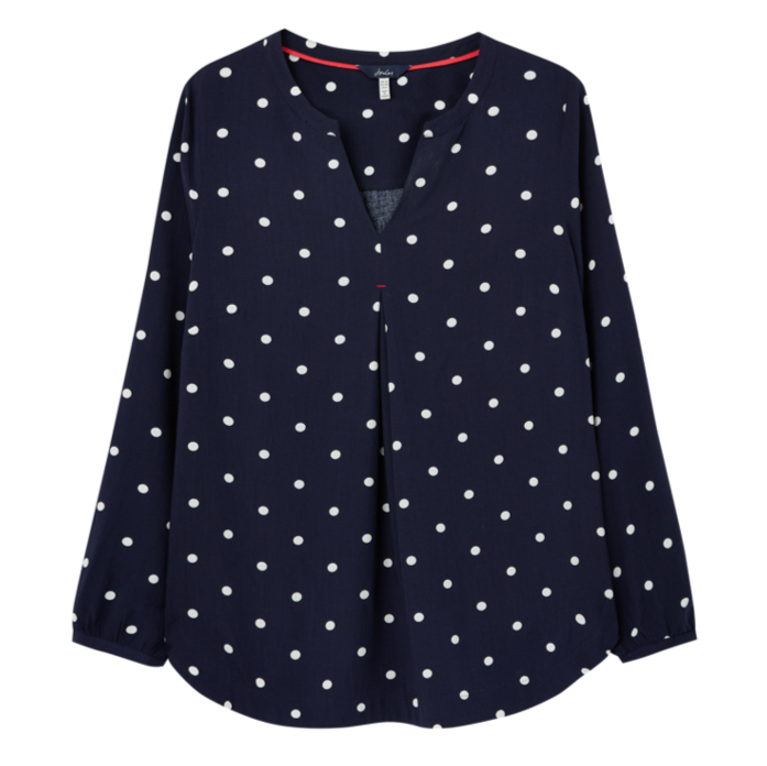 Joules Rosamund V Neck Woven Top Navy Spot 1