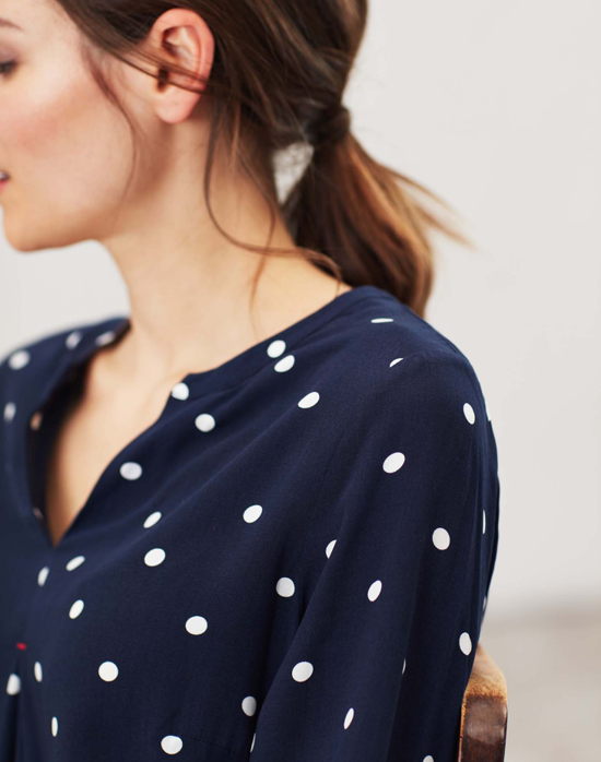 Joules Rosamund V Neck Woven Top Navy Spot 2