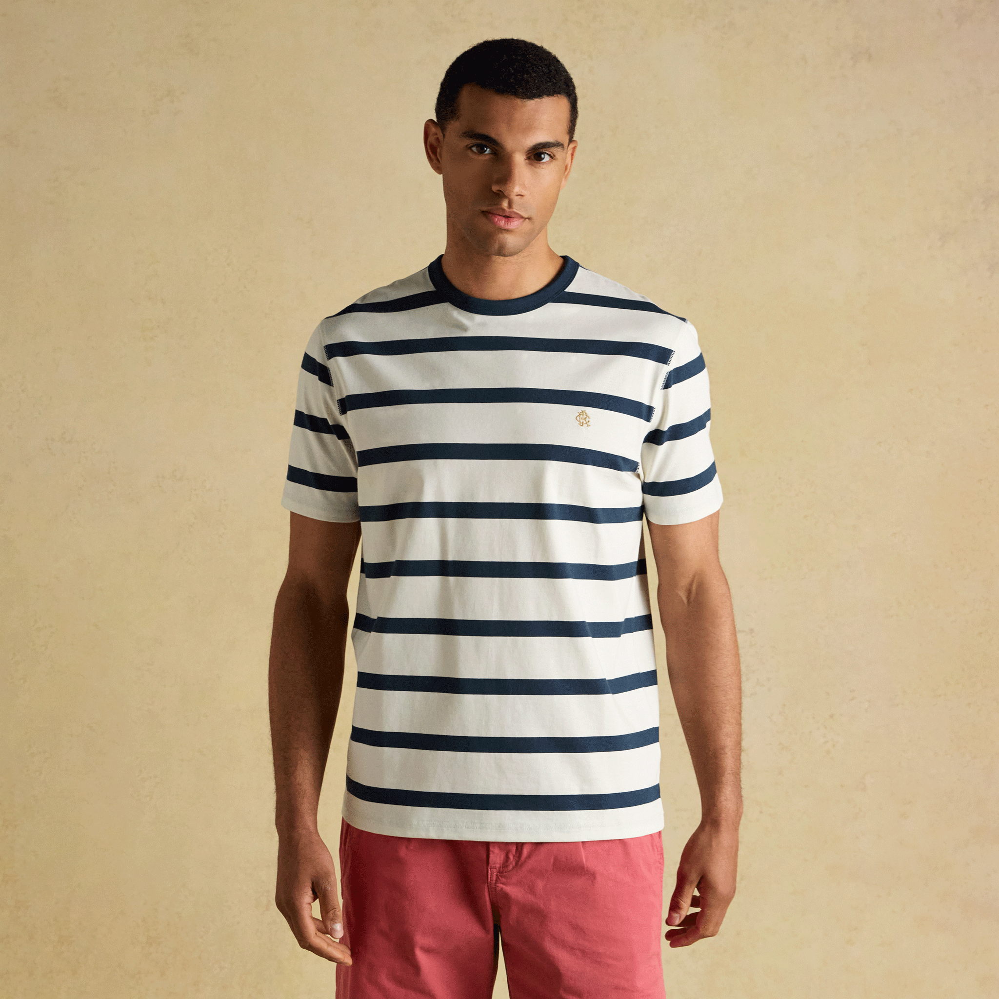Joules Rugby Club Stripe Crew Neck T-Shirt in Navy & White