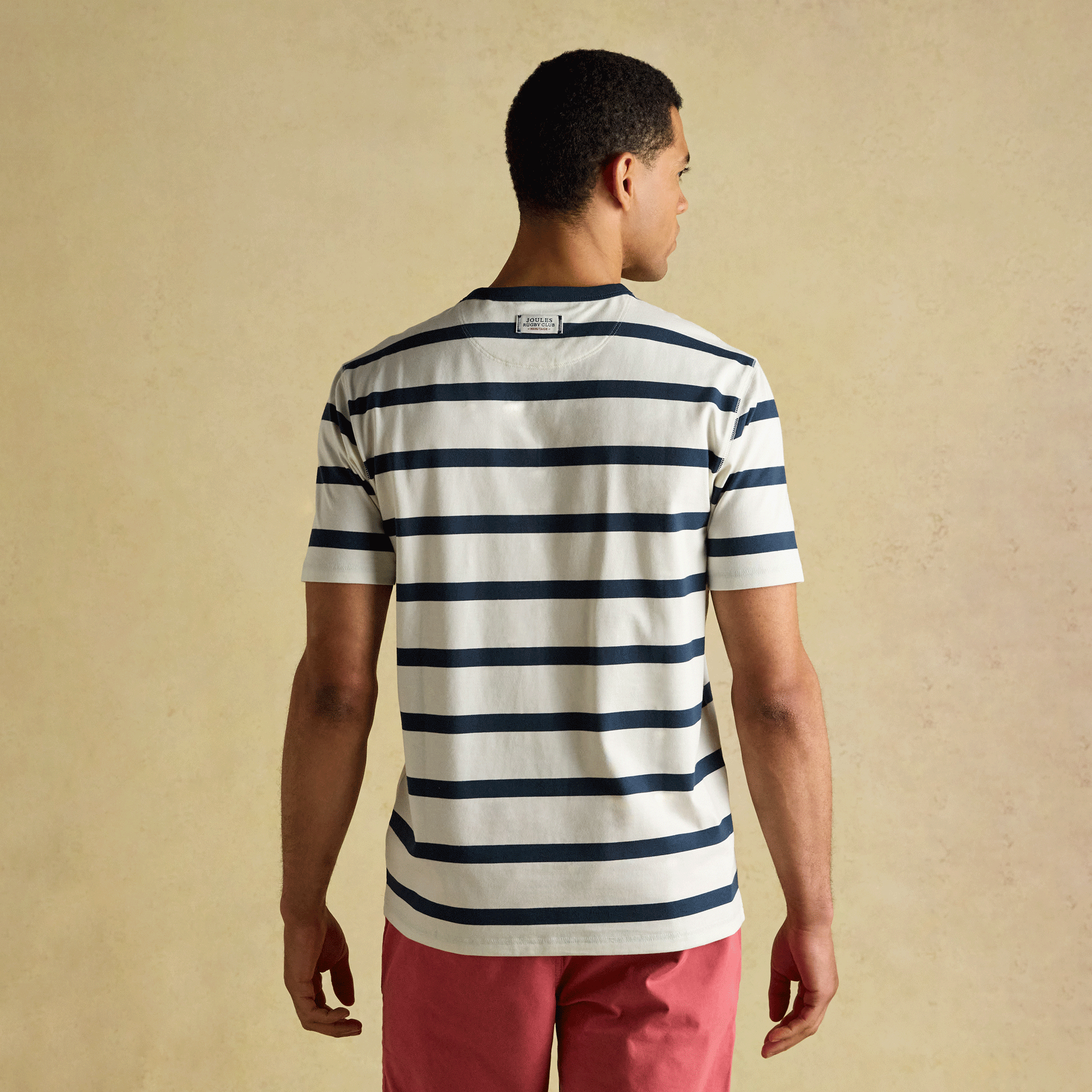 Joules Rugby Club Stripe Crew Neck T-Shirt in Navy & White