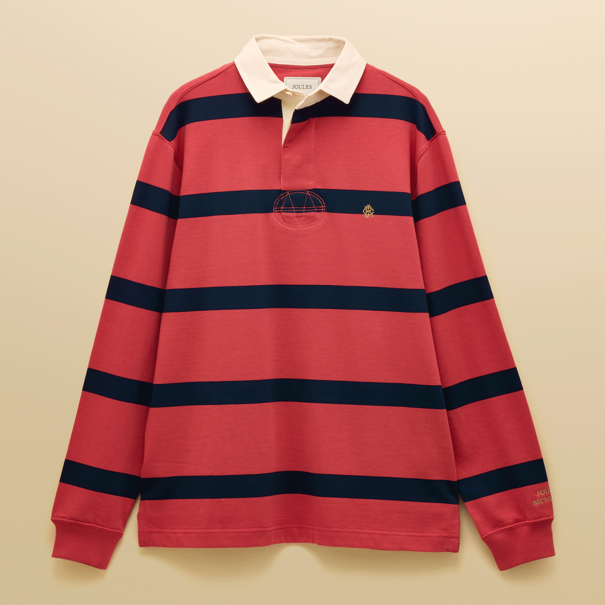 Joules Rugby Club Striped Long Sleeve Shirt in Red
