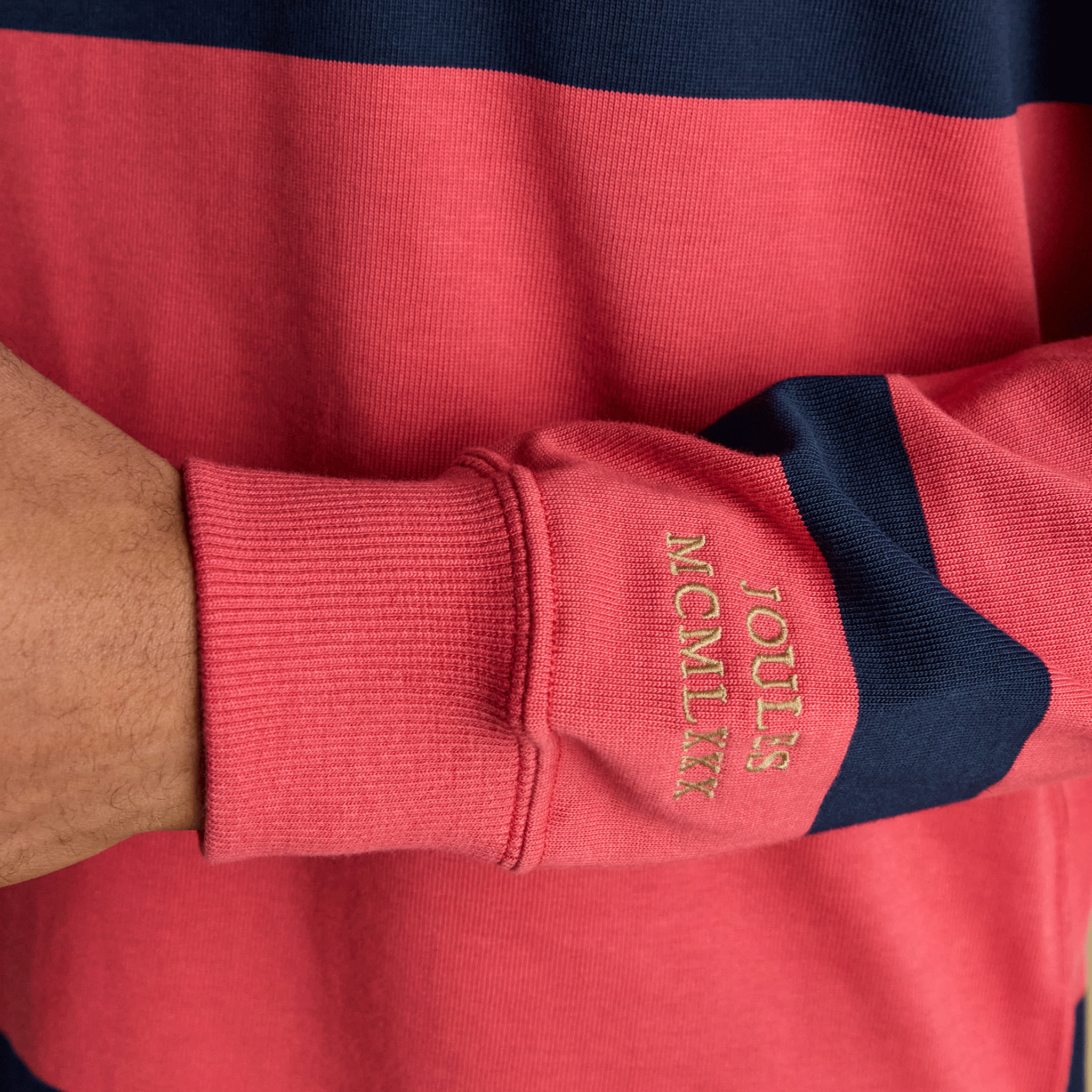 Joules Rugby Club Striped Long Sleeve Shirt in Red