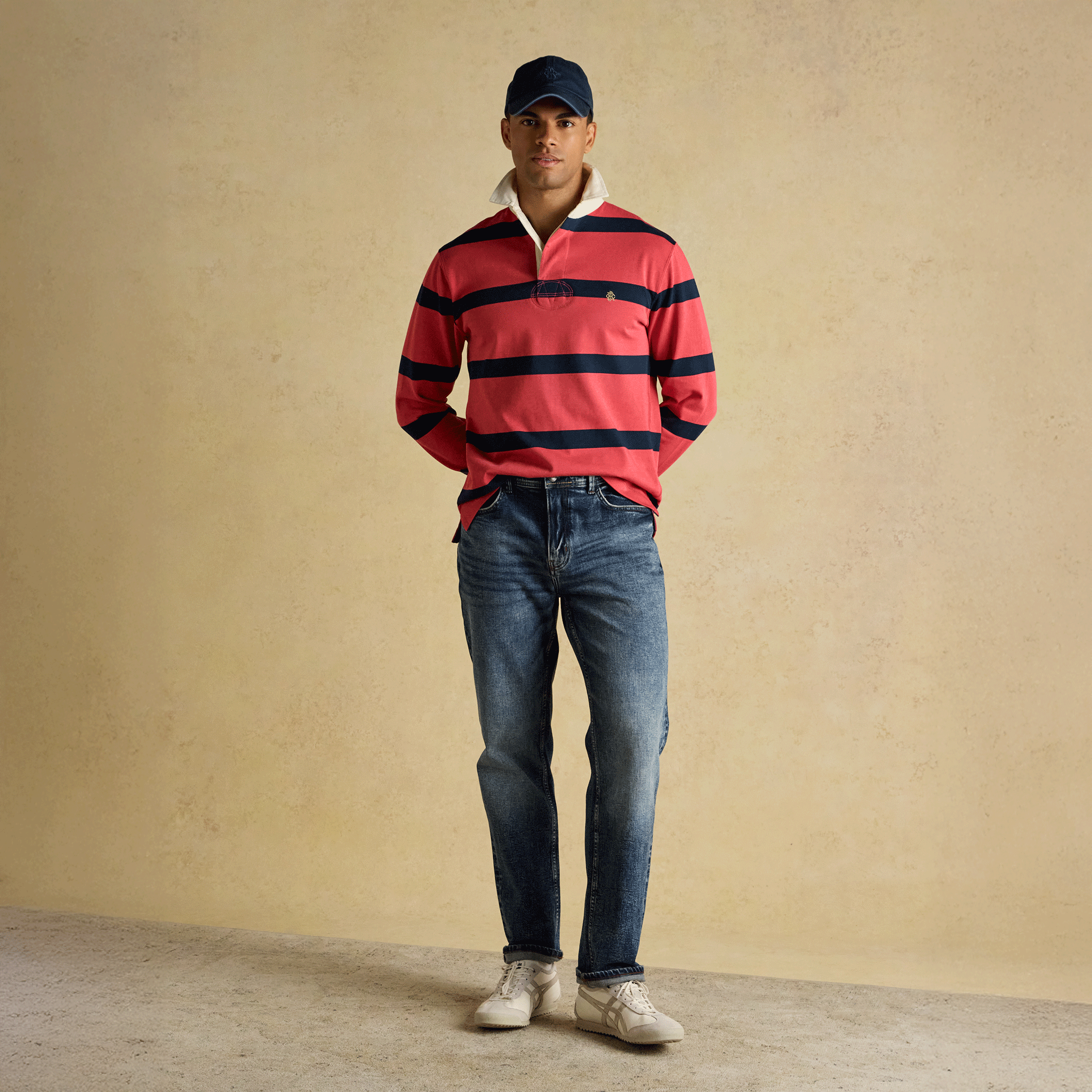 Joules Rugby Club Striped Long Sleeve Shirt in Red