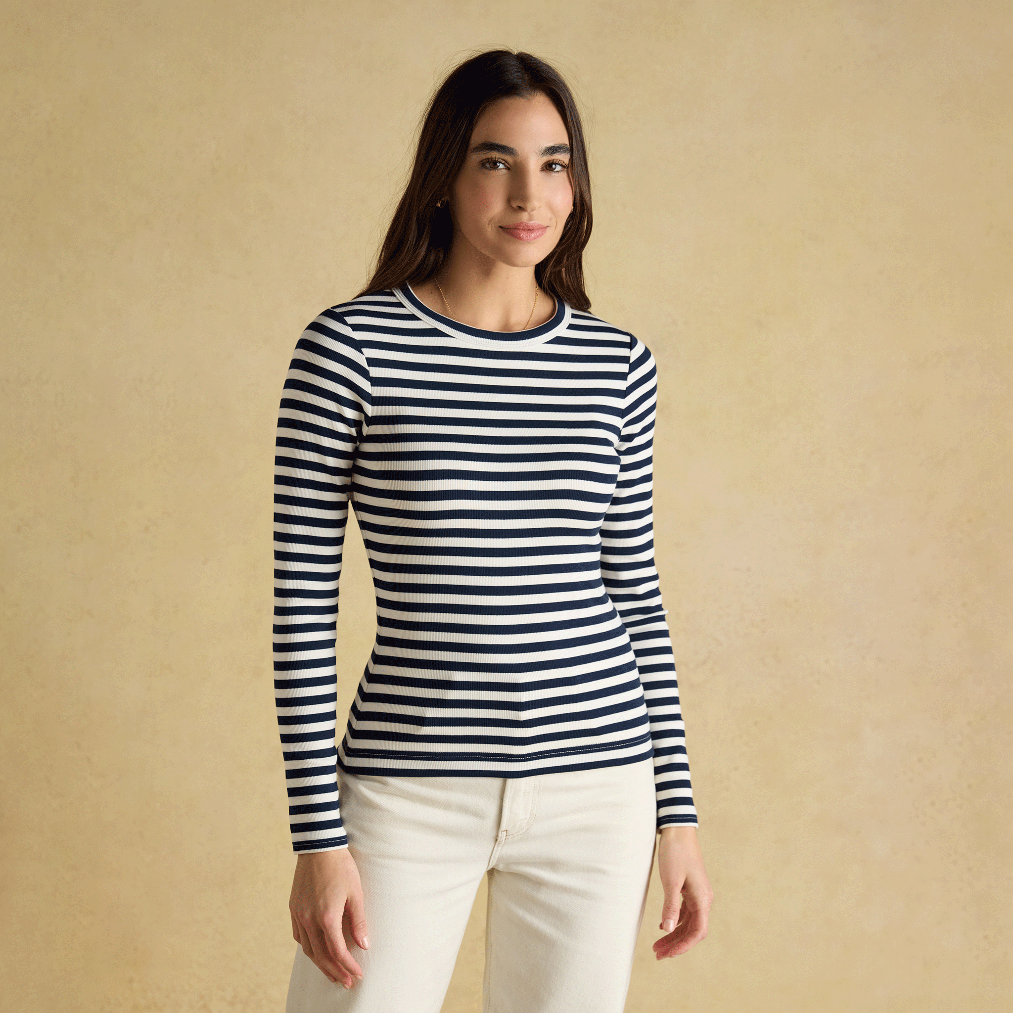 Joules Sophie Long Sleeved Fitted Top Navy Striped