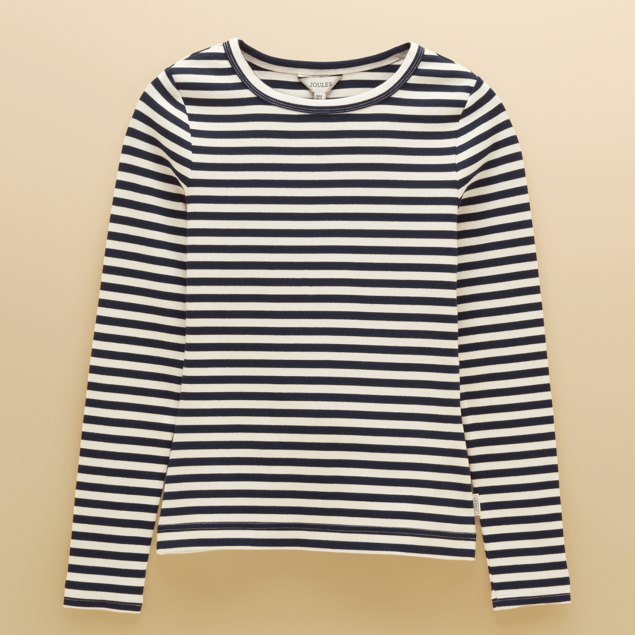 Joules Sophie Long Sleeved Striped Ribbed Fitted T-Shirt Navy-Creme