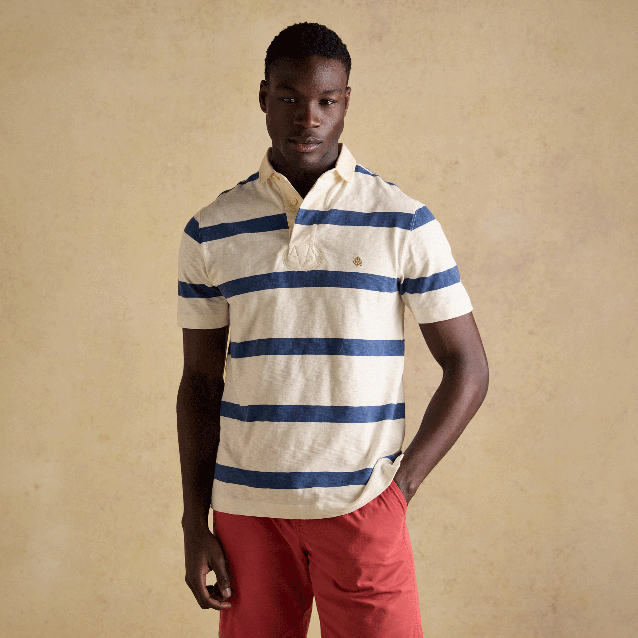 Joules Summer Rugby Shirt Cream-Navy Stripe
