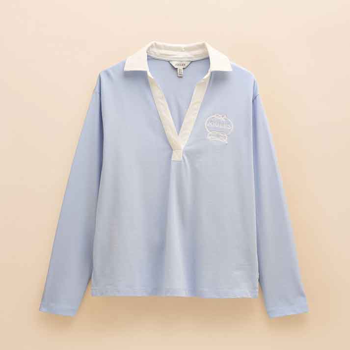 Joules Tallie Blue Long Sleeve Combed Cotton Collared Top