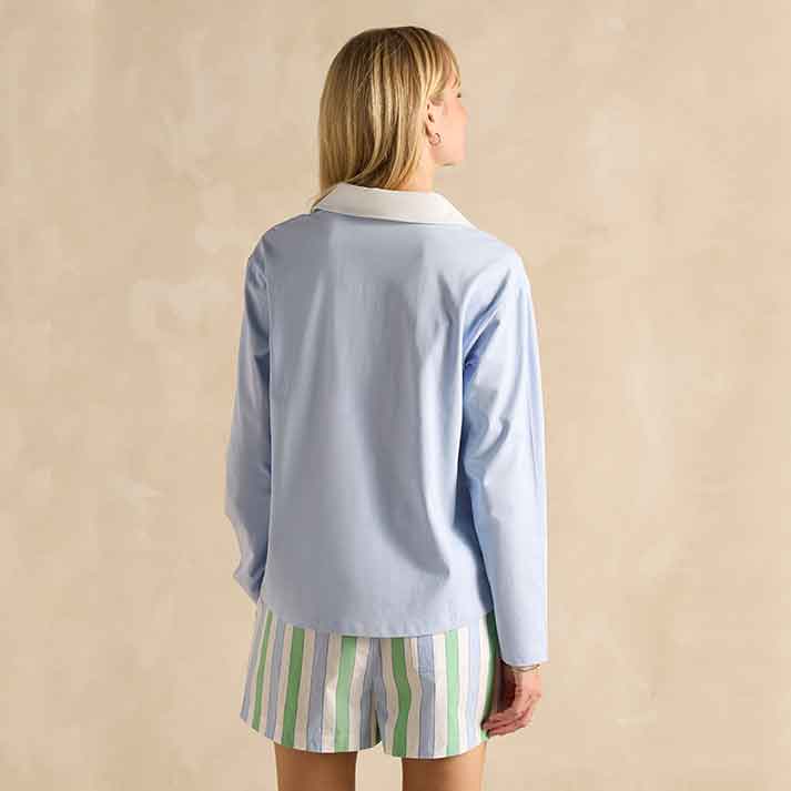 Joules Tallie Blue Long Sleeve Combed Cotton Collared Top