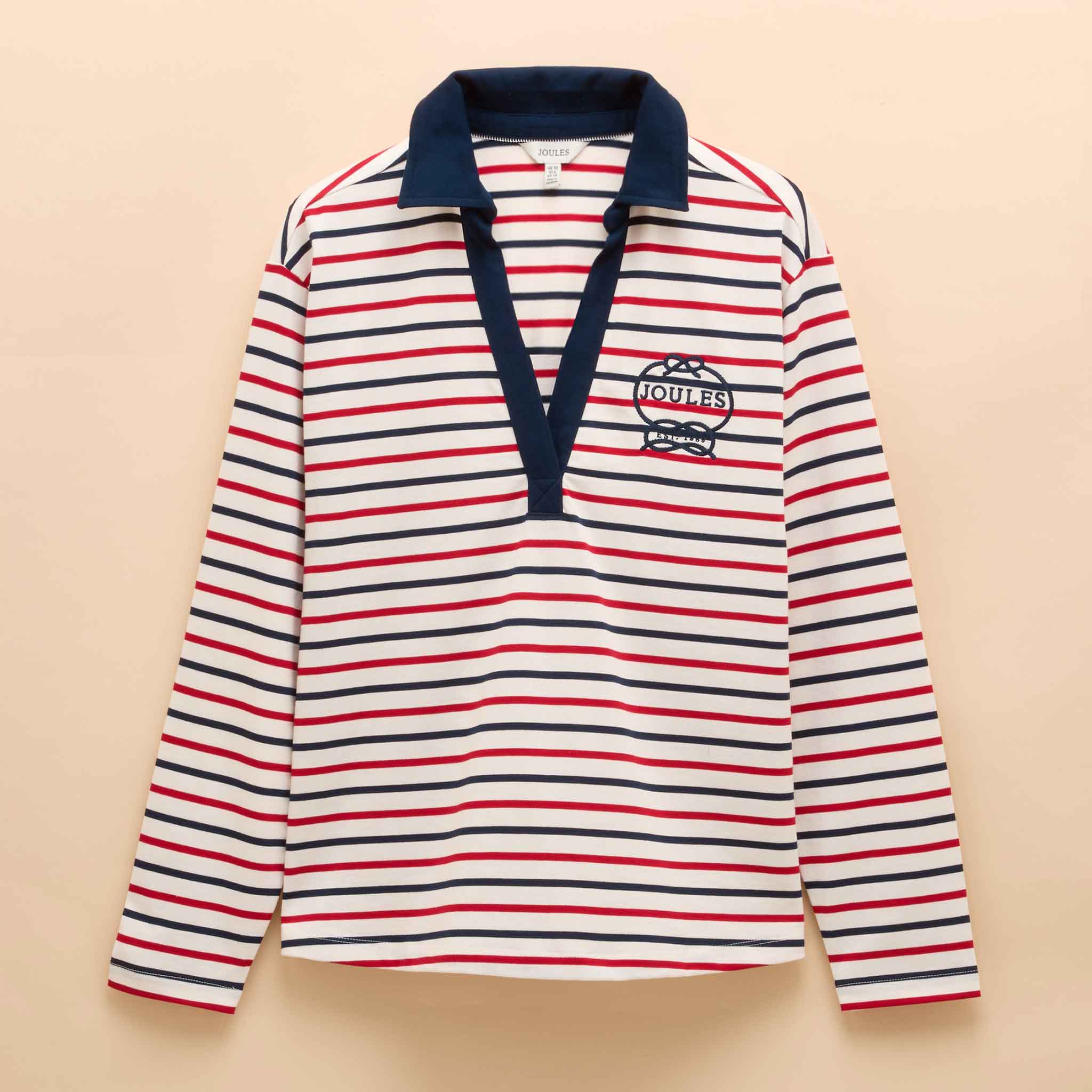 Joules Tallie Long Sleeve Combed Cotton Top Navy-Red Stripe
