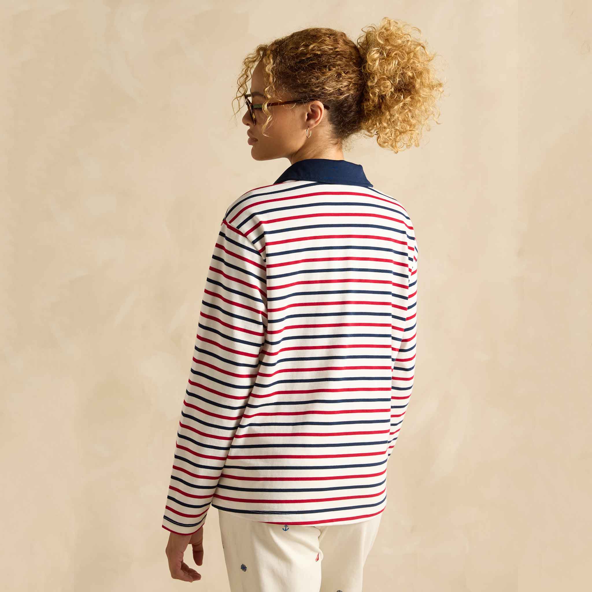 Joules Tallie Long Sleeve Combed Cotton Top Navy-Red Stripe