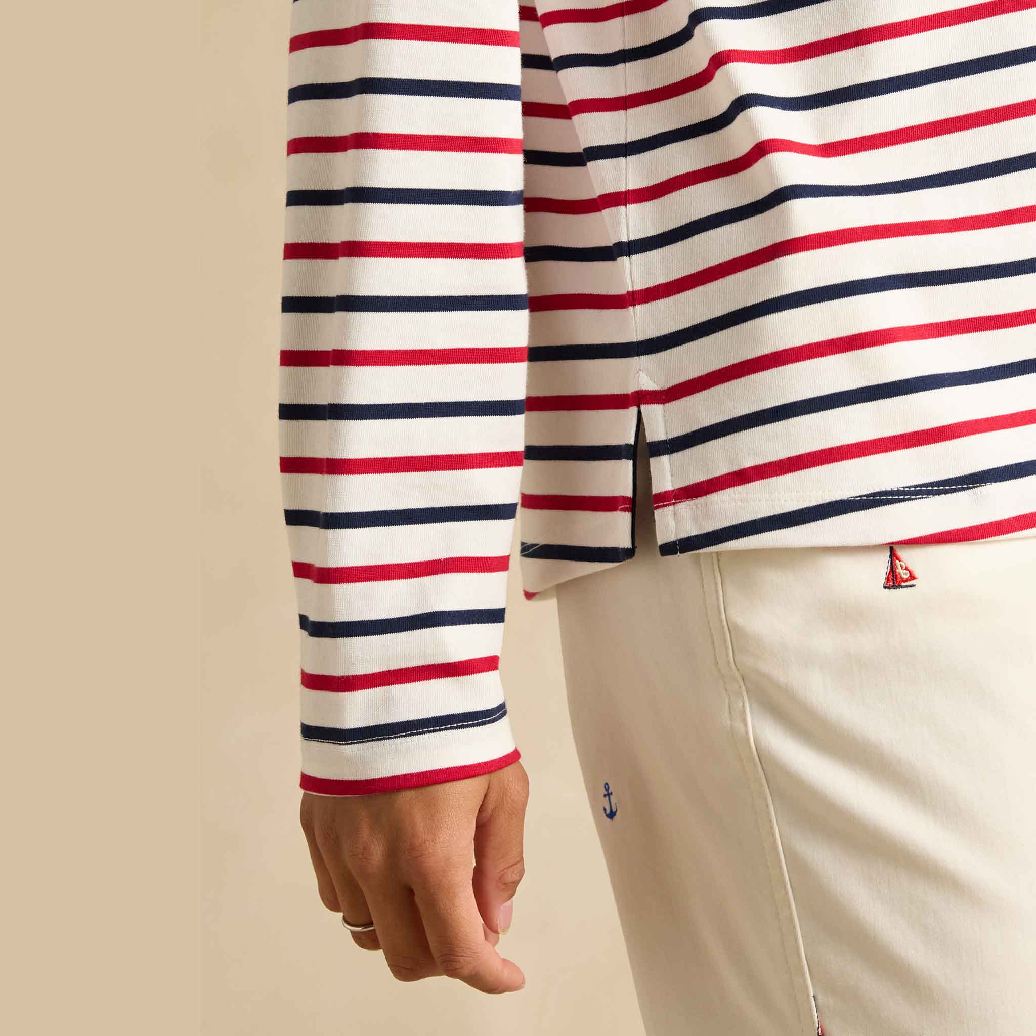 Joules Tallie Long Sleeve Combed Cotton Top Navy-Red Stripe