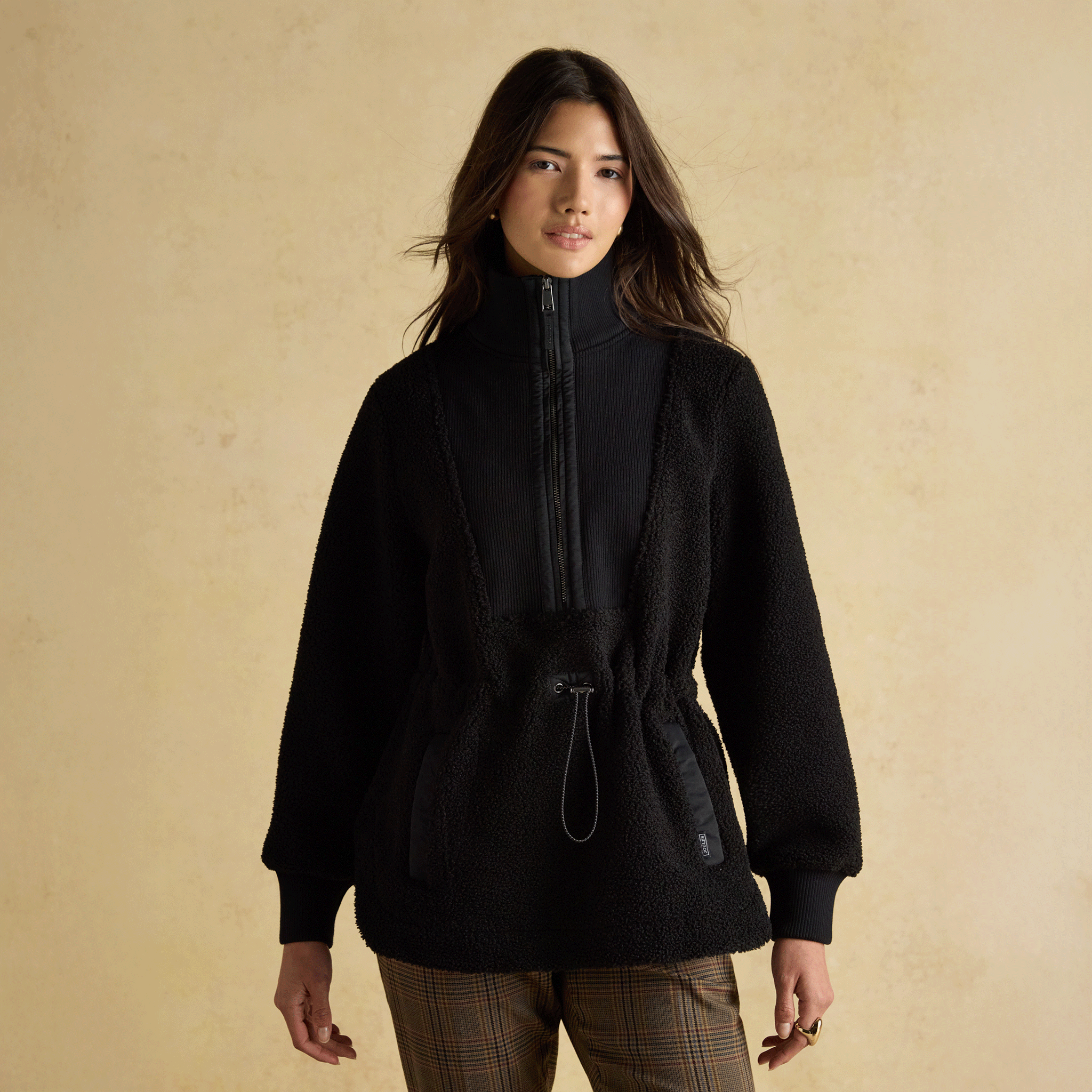 Joules Thurleston Borg Half Zip Fleece with Adjustable Waist Black