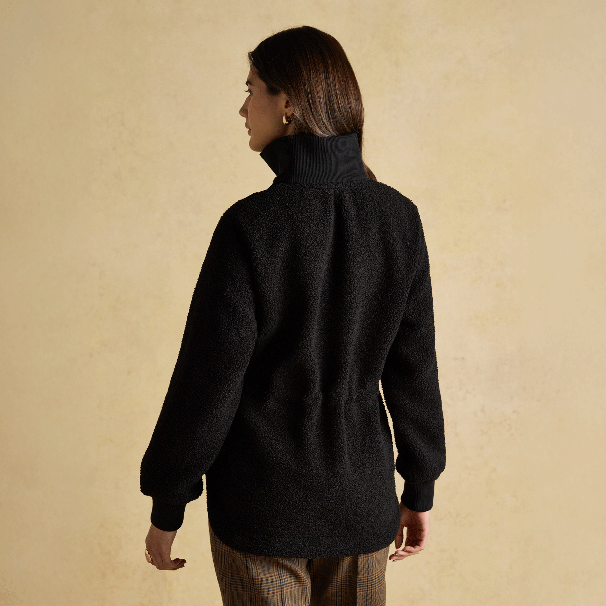 Joules Thurleston Borg Half Zip Fleece with Adjustable Waist Black