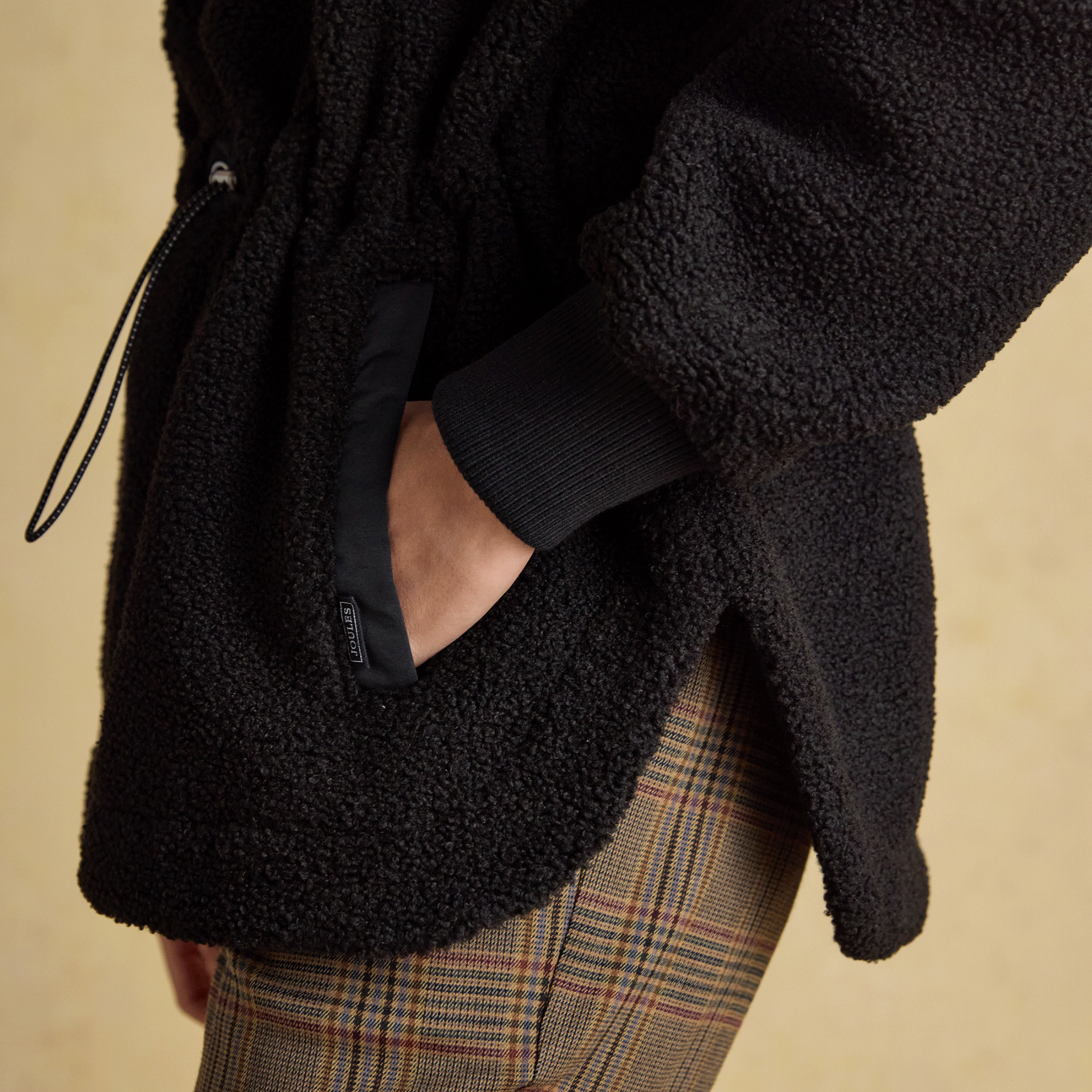 Joules Thurleston Borg Half Zip Fleece with Adjustable Waist Black