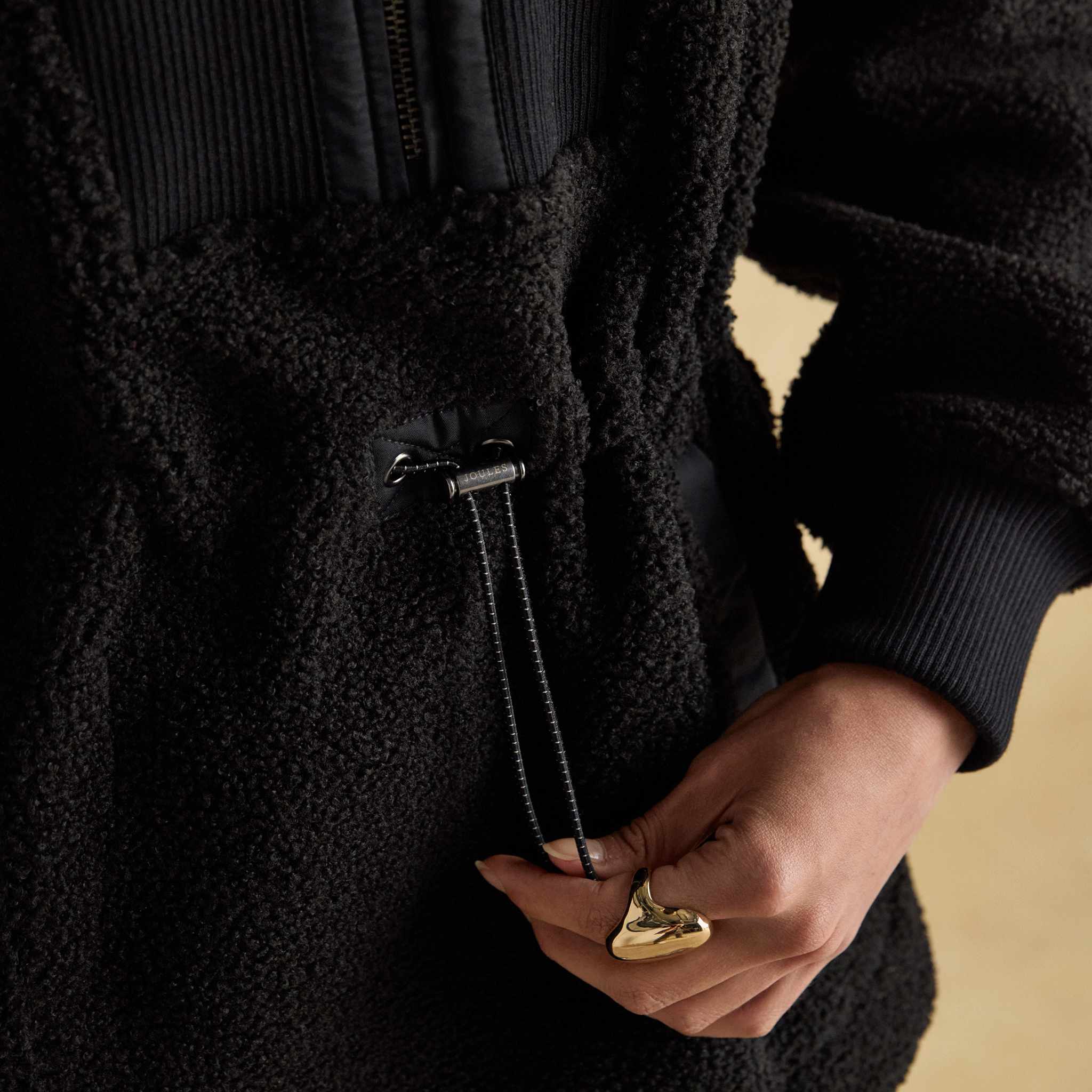 Joules Thurleston Borg Half Zip Fleece with Adjustable Waist Black