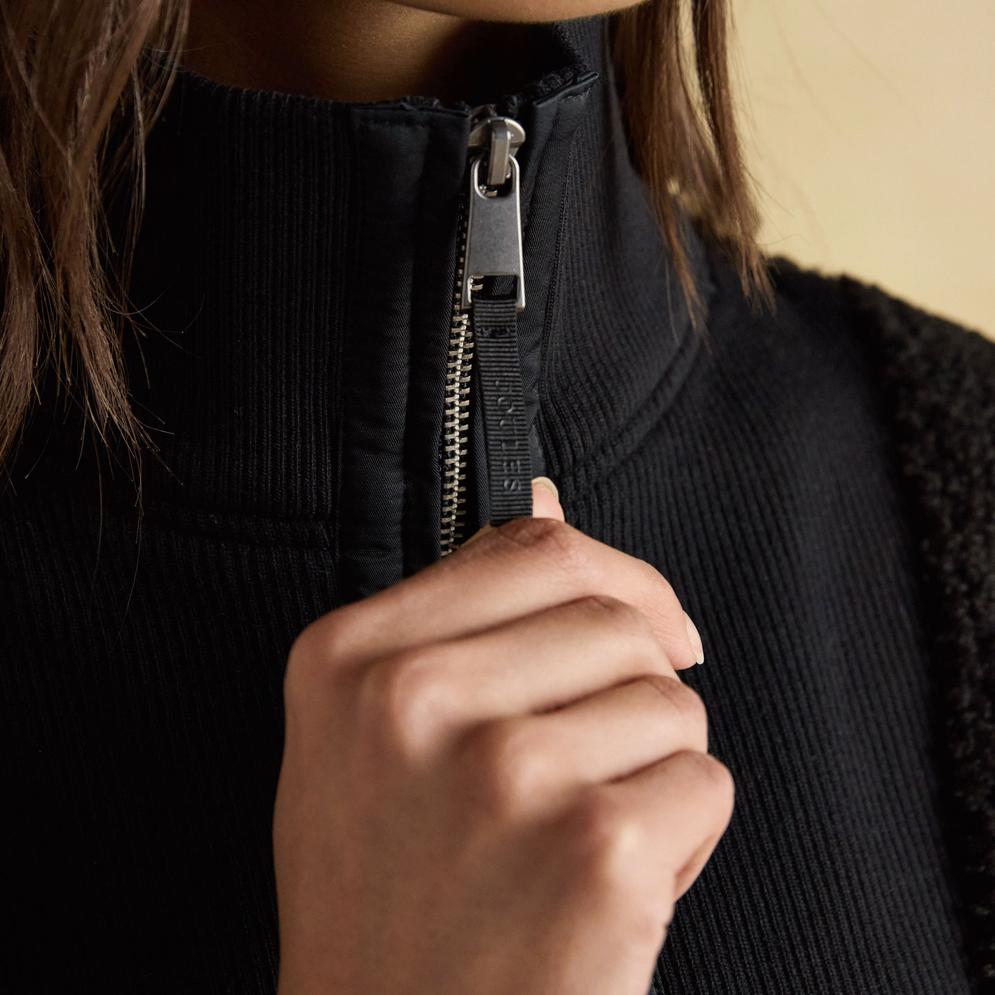 Joules Thurleston Borg Half Zip Fleece with Adjustable Waist Black