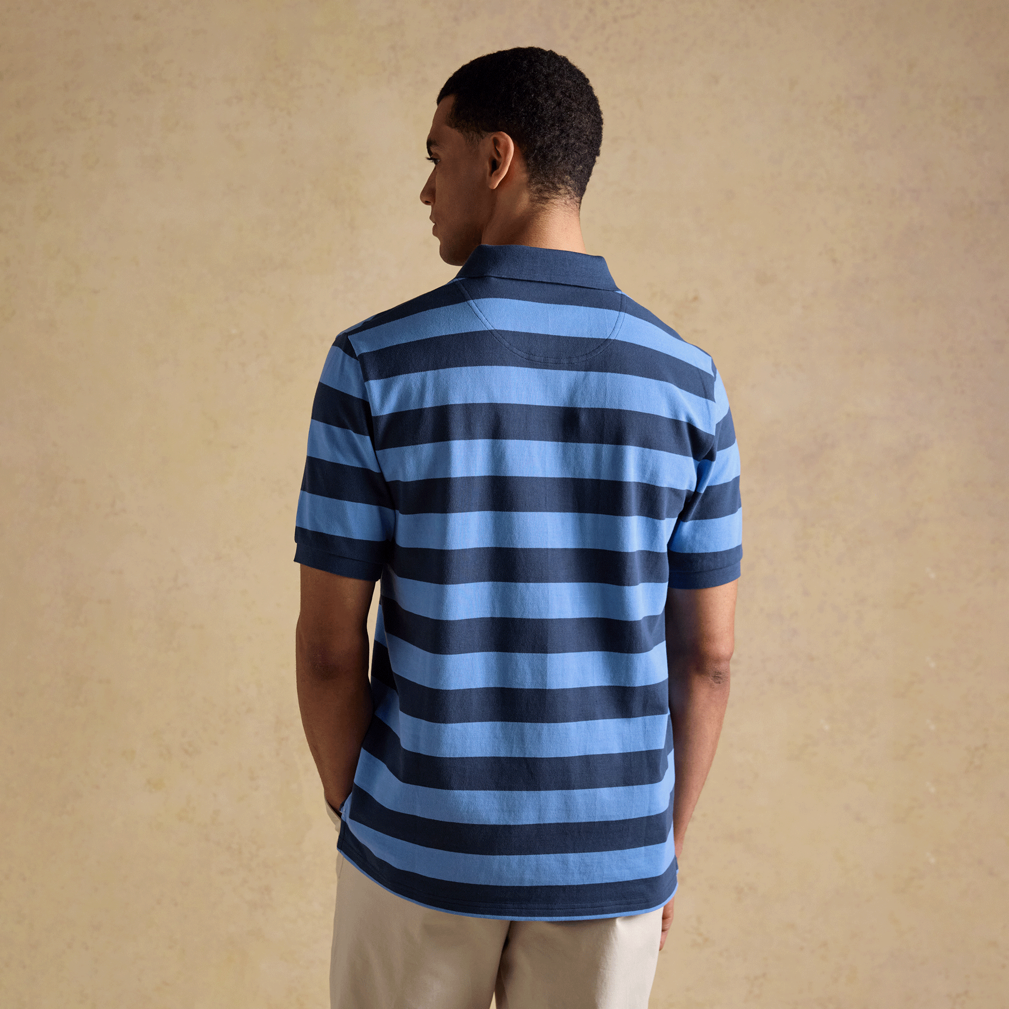 Joules Woody Cotton Pique Polo Shirt in Blue & Navy Stripe