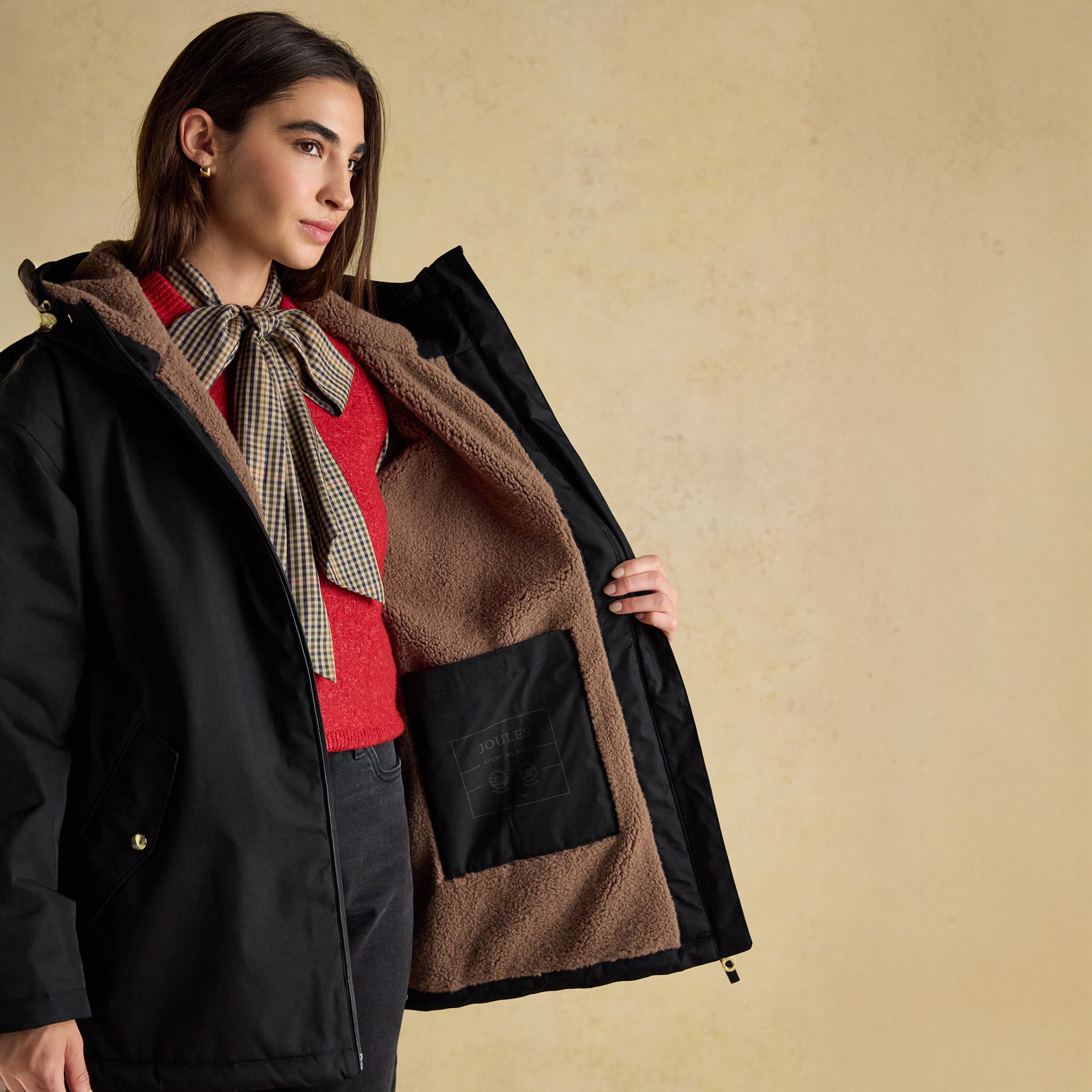 Joules Coverwell Fleece Lined Waterproof Coat in Black