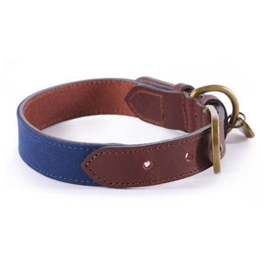 Le Chameau Waxed Cotton-Leather Dog Collar Bleu Fonce 1