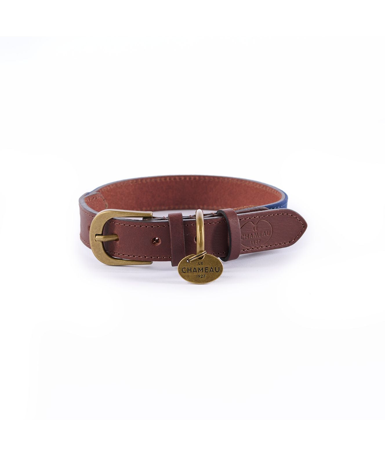 Le Chameau Waxed Cotton-Leather Dog Collar Bleu Fonce 2