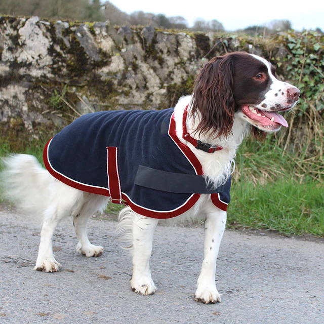 Mackey Buddy Fleece Dog Coat Navy-Burgundy-White