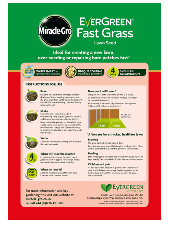Miracle Gro EverGreen Fast Grass Lawn Seed 420g 2