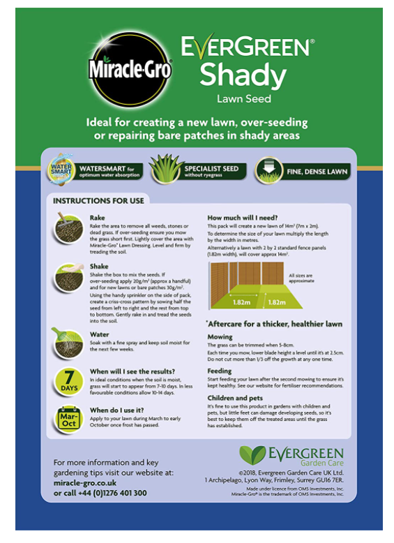 Miracle Gro EverGreen Shady Lawn Seed 420g 2