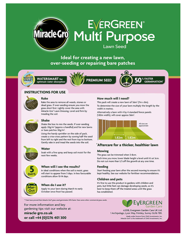 Miracle Gro EverGreen Multi-Purpose Lawn Seed 1.68kg 2