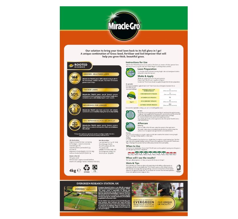 Miracle Gro Thick'R Lawn Seed, Fertiliser & Soil Improver 4kg 2