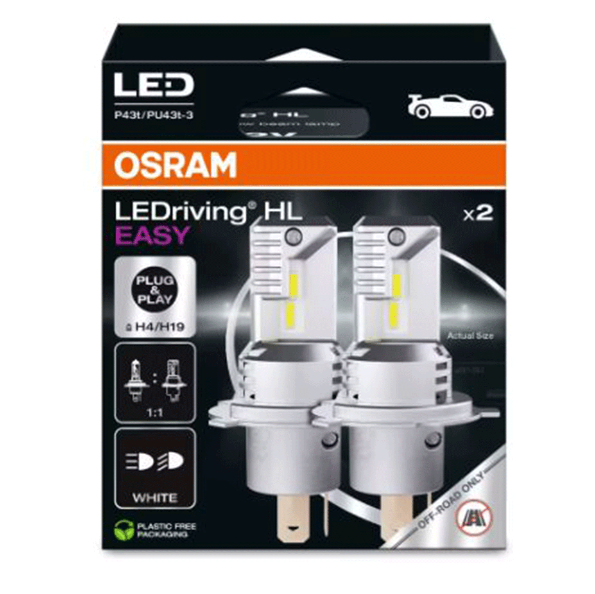 Osram Automotive LEDriving HL Easy H4/H19 Headlamp Bulbs 2 Pack