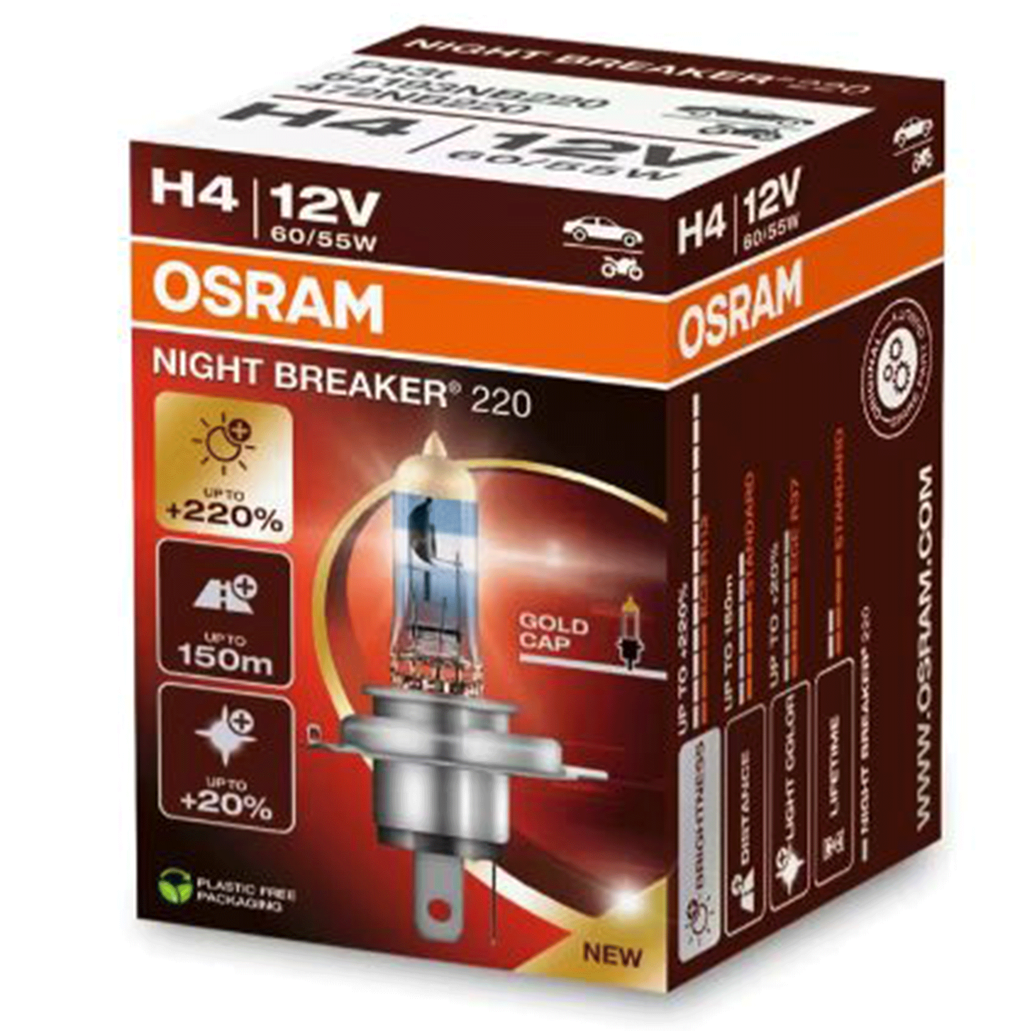 Osram Automotive Night Breaker 220 H4 Headlamp Bulbs 2 Pack