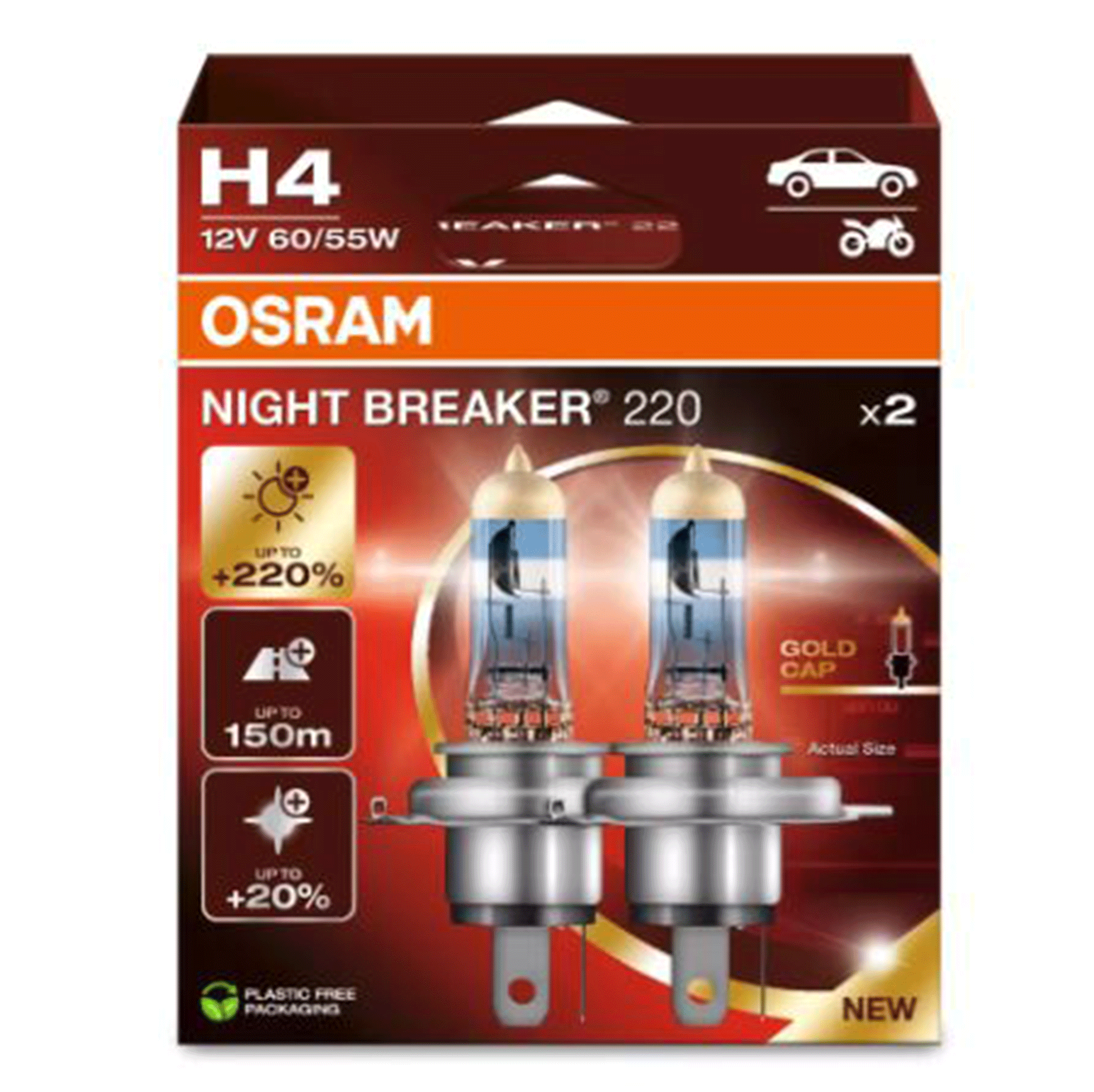 Osram Automotive Night Breaker 220 H4 Headlamp Bulbs 2 Pack